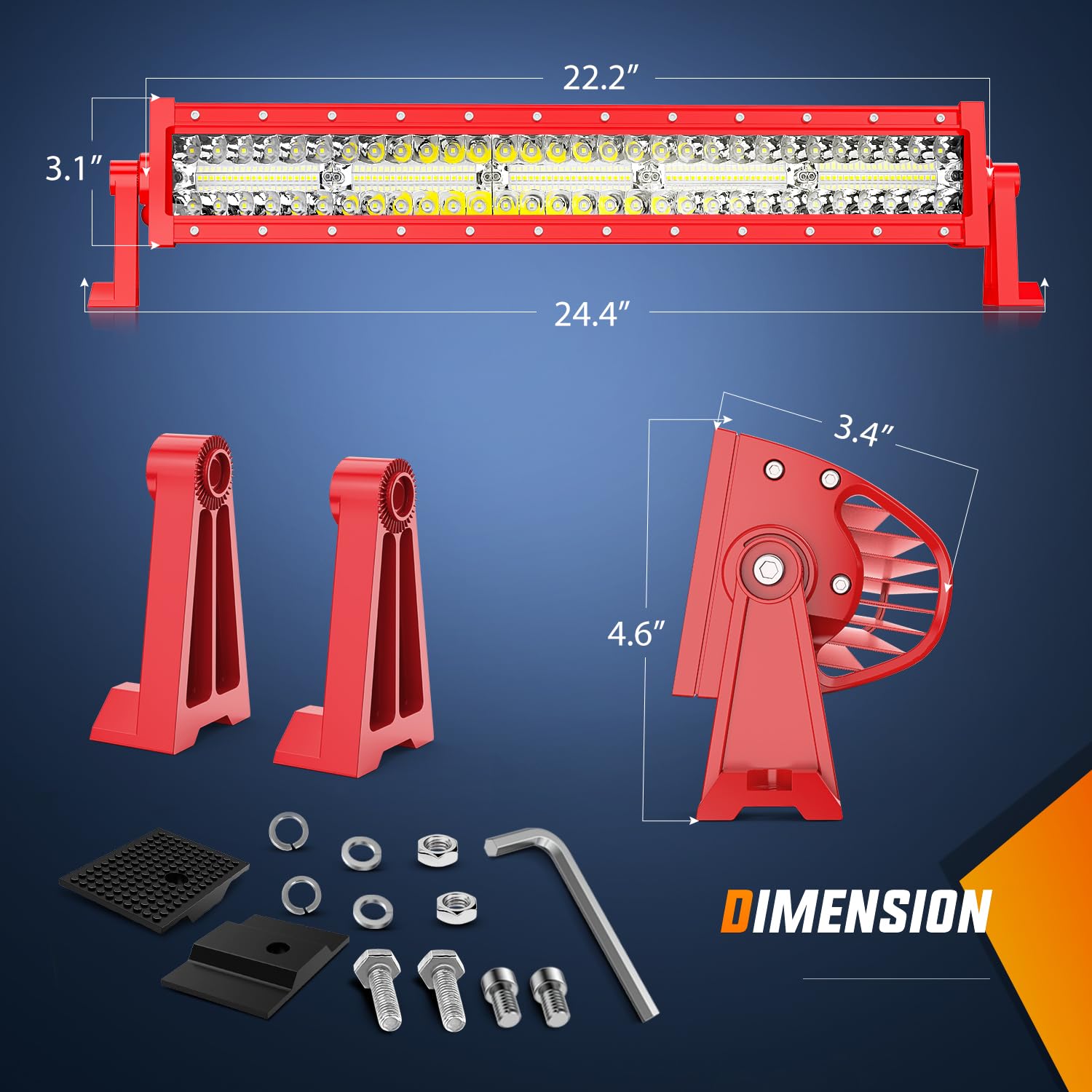 Nilight LED Light Bar 22Inch Triple Row Spot Flood Combo - Red Shell, Aluminum, Model ZH805, Wiring Harness for Off-Road Truck SUV ATV UTV