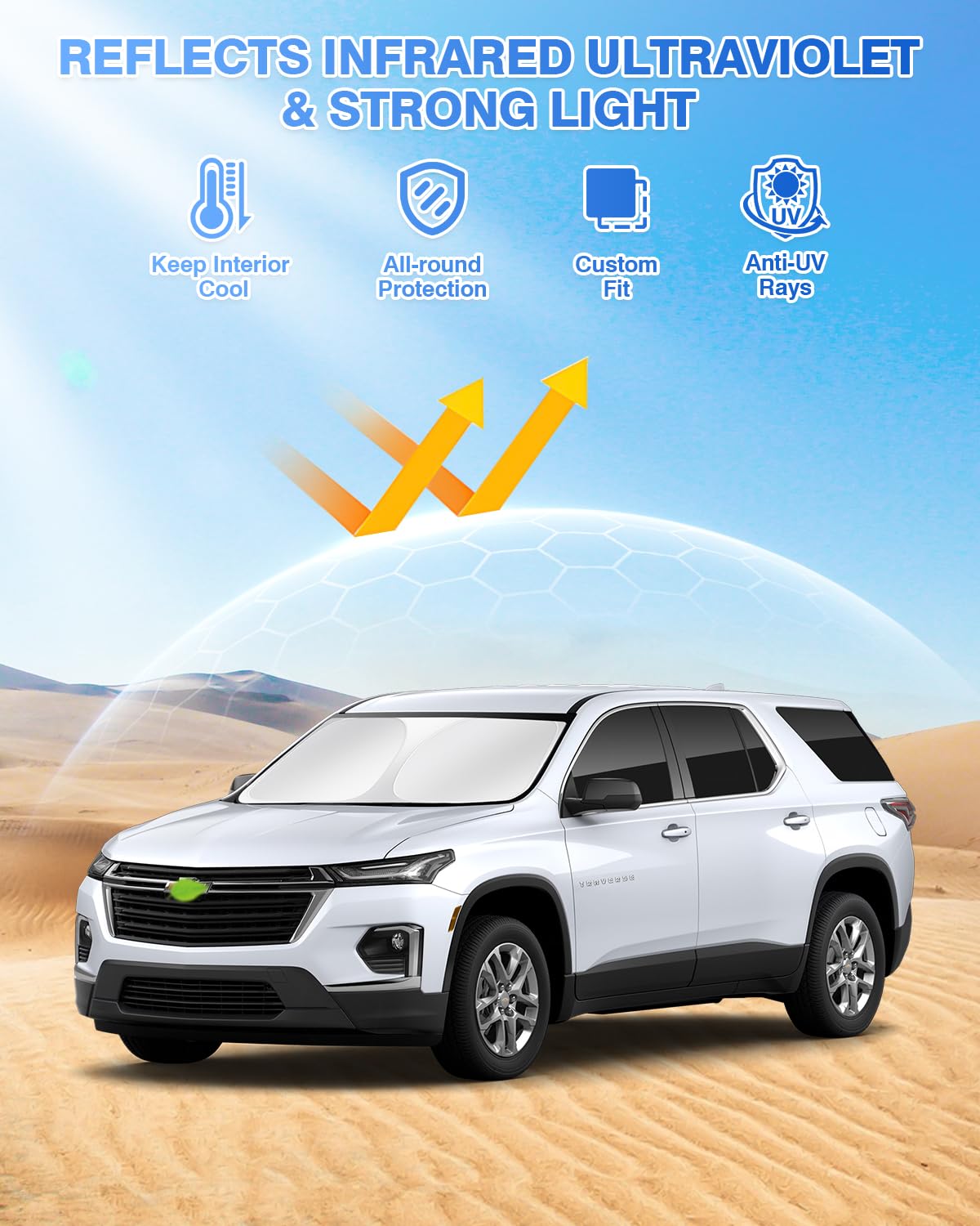 Canvcle Windshield Sun Shade Set for Chevy Traverse 2018-2025, Black, 8PCS, Polyester, Privacy Protection