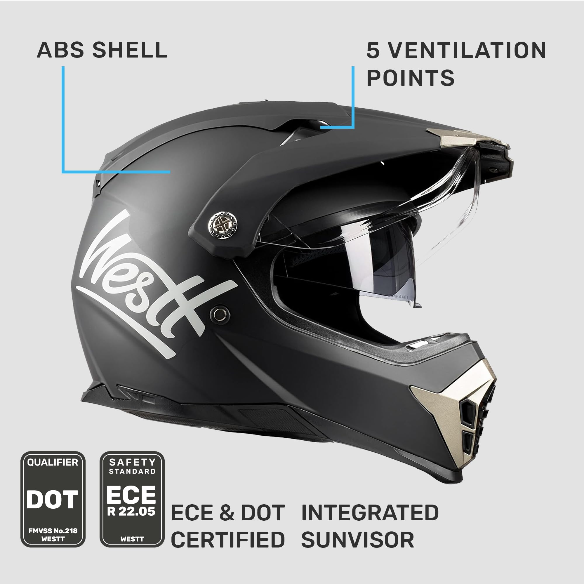 Westt Dual Sport Motorcycle Helmet - Helmets For Adults Motorcycle Dual Visor - Full Face Atv Helmet Dot Dirtbike Motocross Helm