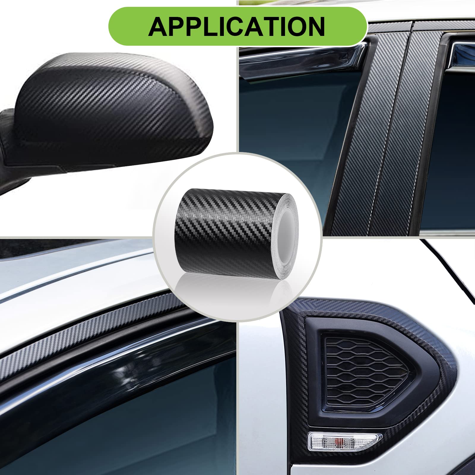 Spurtar Carbon Fiber Wrap Black Vinyl Wrap For Cars, 3 Inch X 20 Ft Universal Chrome Delete Dry Carbon Fiber Tape Door Edge Guar