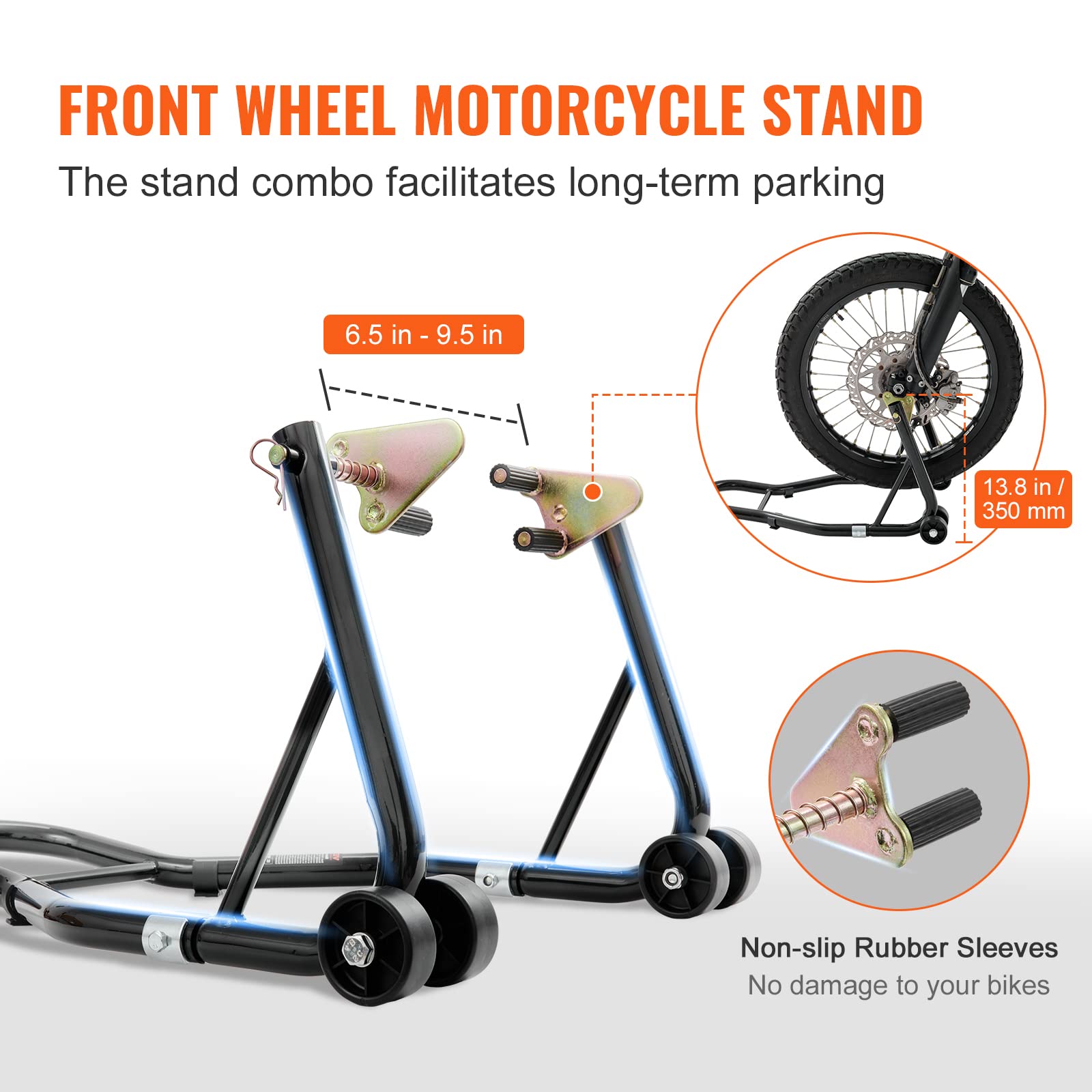VEVOR Motorcycle Stand Lift - 850lbs Front & Rear Combo, Steel, Black, Model TD-003-05FR, Compatible with Yamaha, Honda, Kawasaki, Suzuki