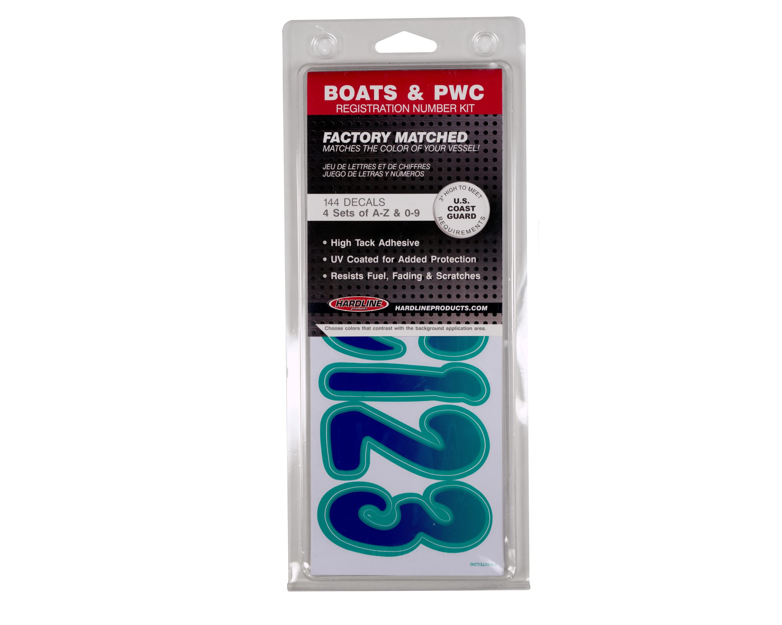 Hardline Products Series 200 Factory Matched 3-Inch Boat & Pwc Registration Number Kit, Purple/Teal - Puteg200