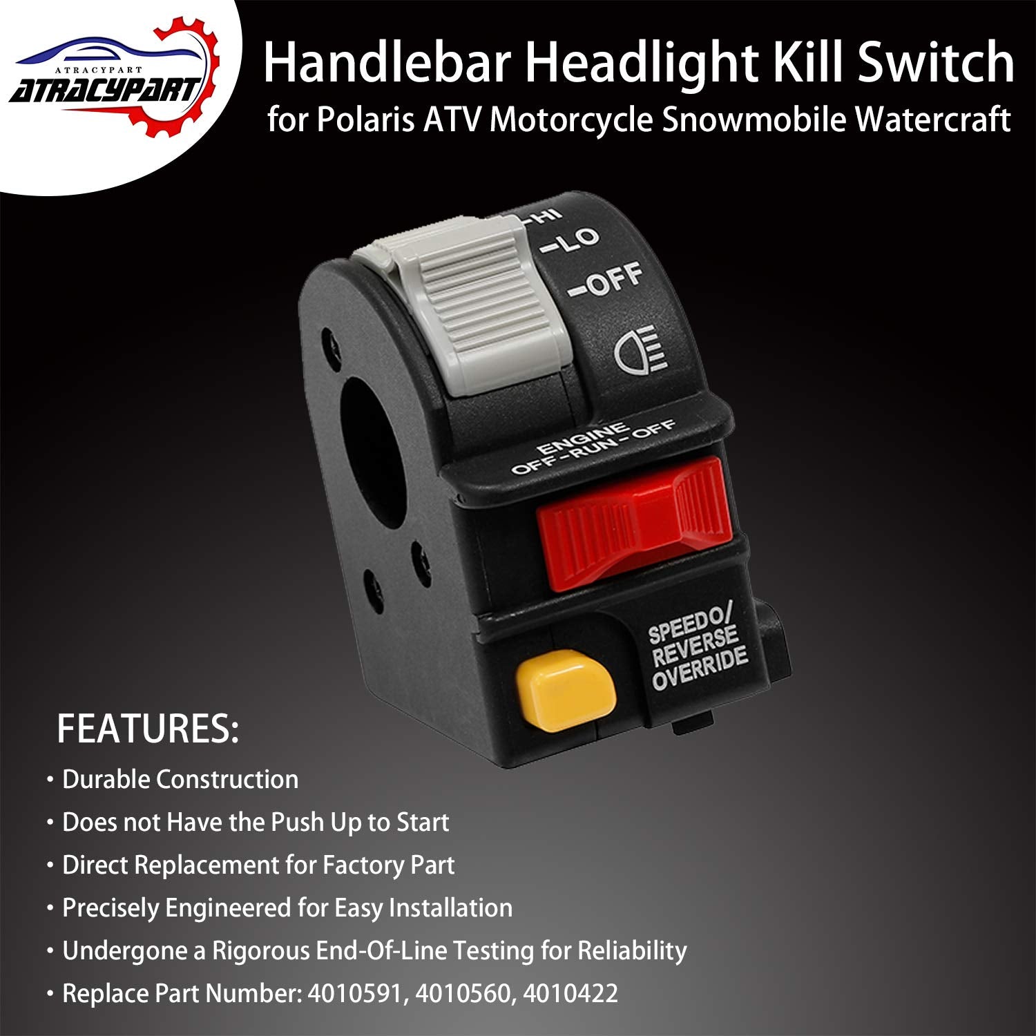 Handlebar Headlight Switch Hi/Lo/Off Beam Light/Kill/Stop | For 2001-2005 Polaris Sportsman 400 500 700 Magnum 325 330 Scrambler