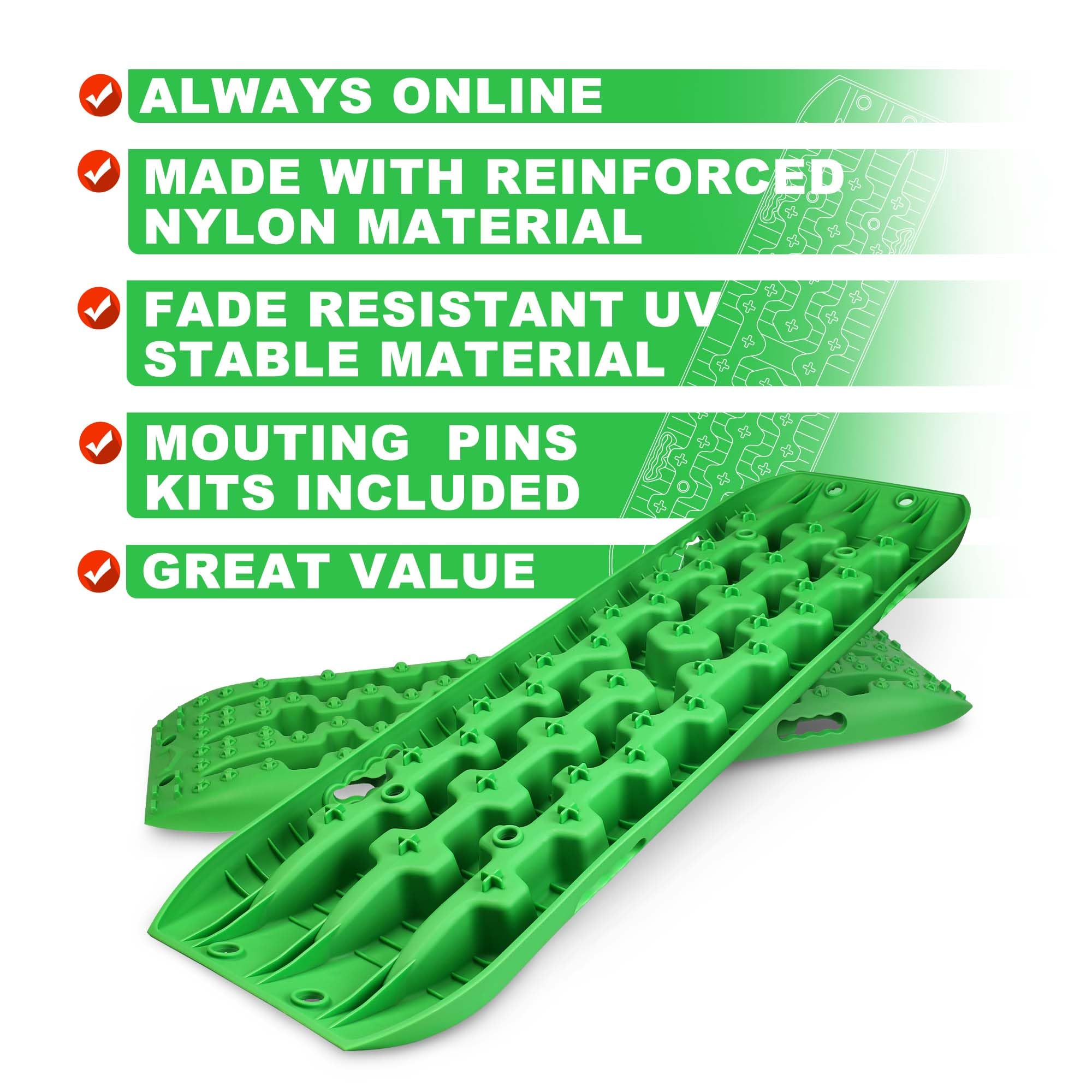X-BULL Recovery Traction Tracks for 4WD - Green Nylon Tire Ladder, Bag + Hardware, Model EE900-B
