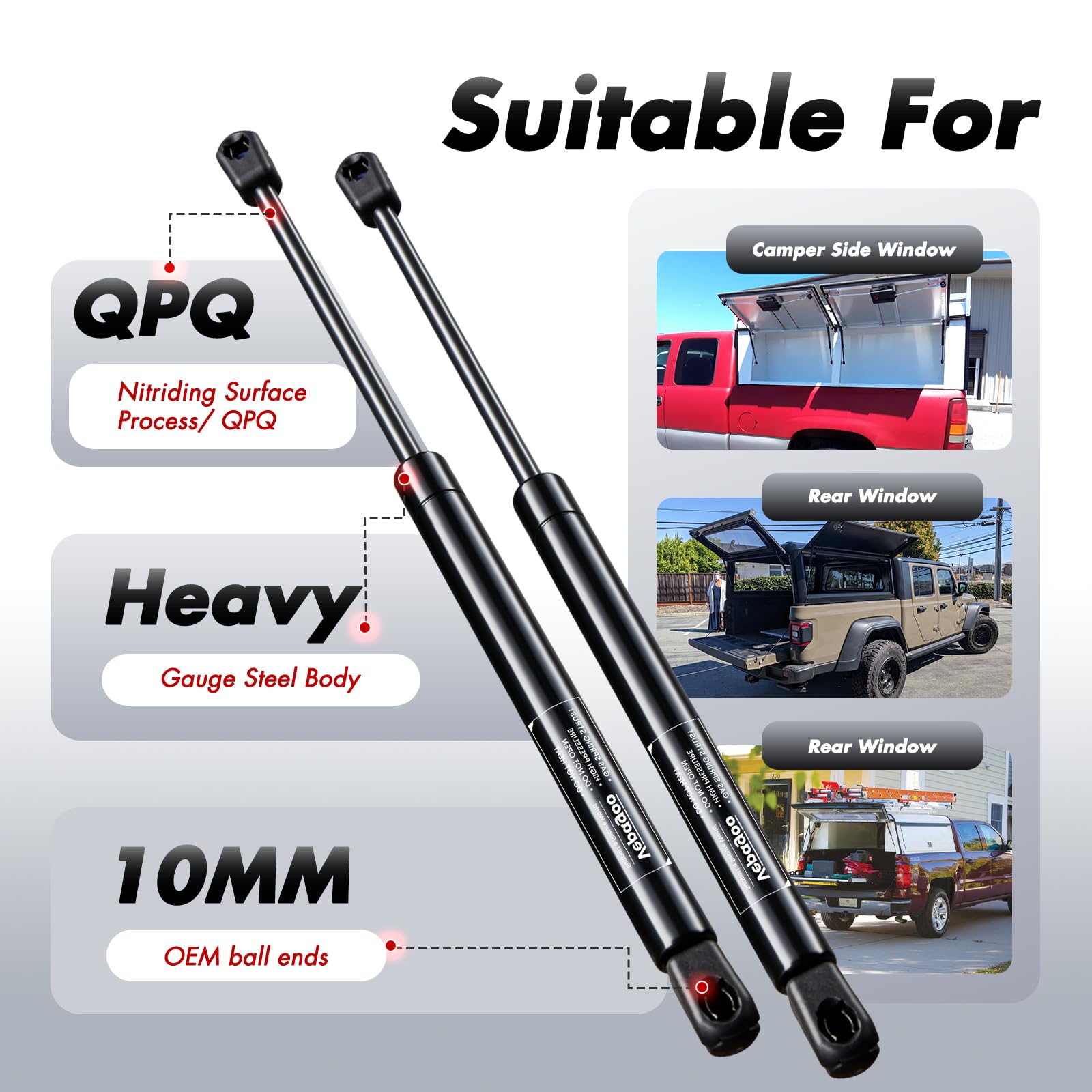 Vepagoo C16-10176 14 Inch Gas Struts 35Lb/156N Shocks Spring Lift Support For Camper Shell Window Truck Cap Canopy Rear Glass To