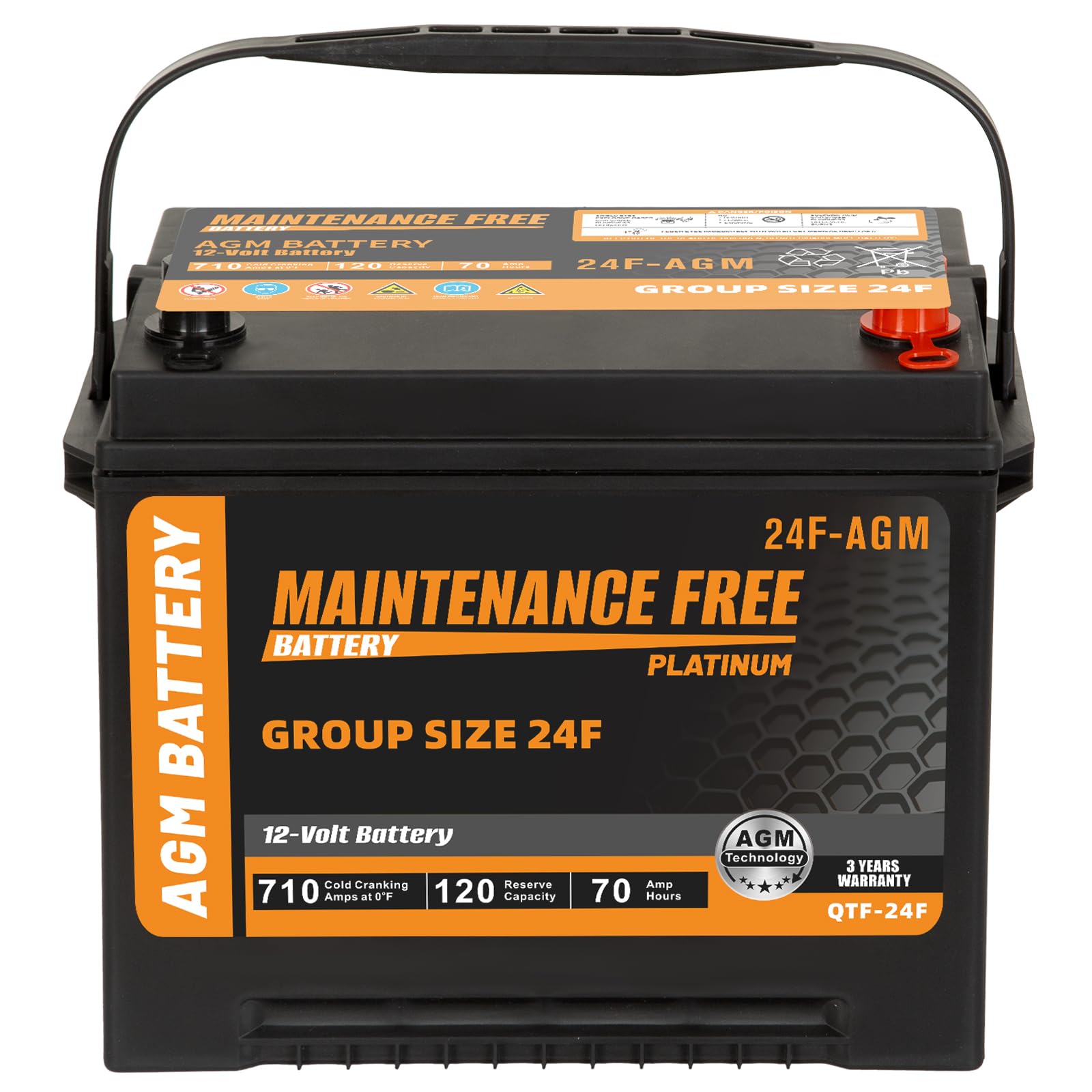 Autocessking Group Size 24F Start and Stop AGM Automotive Battery, 12V 70Ah, 710 CCA, 120 RC Rechargeable Car Battery