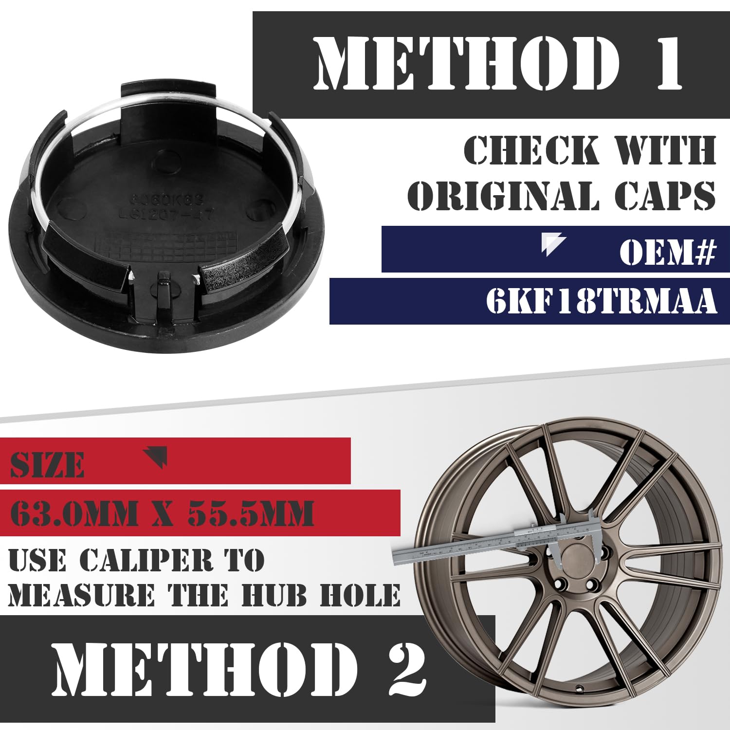 KitsPro Wheel Center Caps for Dodge RAM 1500, 63MM Gloss Black, Plastic, Model KP00049WCC-1, Pack of 4