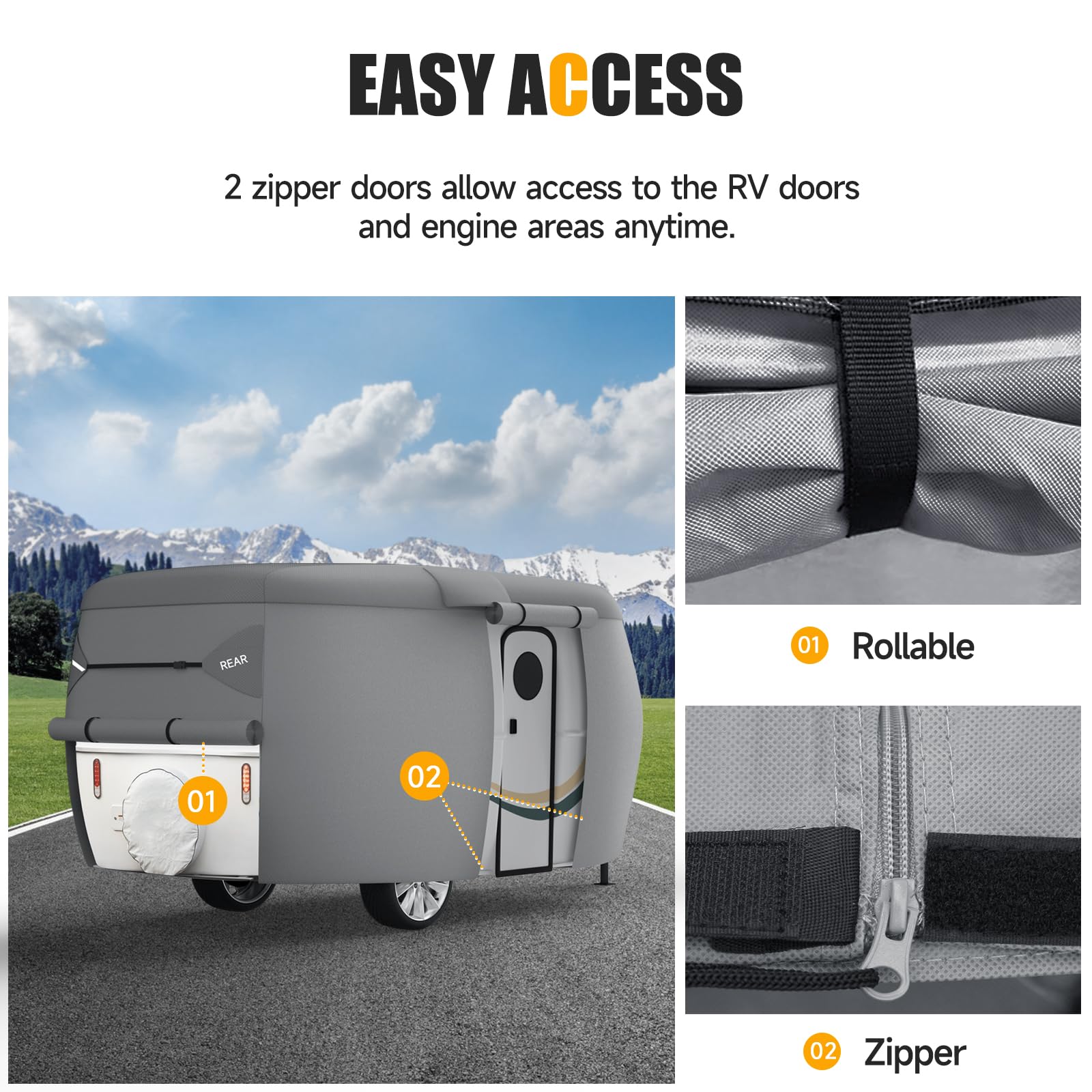 Travel Trailer Cover, 7 Layers Fiberglass Camper Rv Cover (Fits 8' - 10' Trailers), Tear Resistant Waterproof Motohome Trailer C