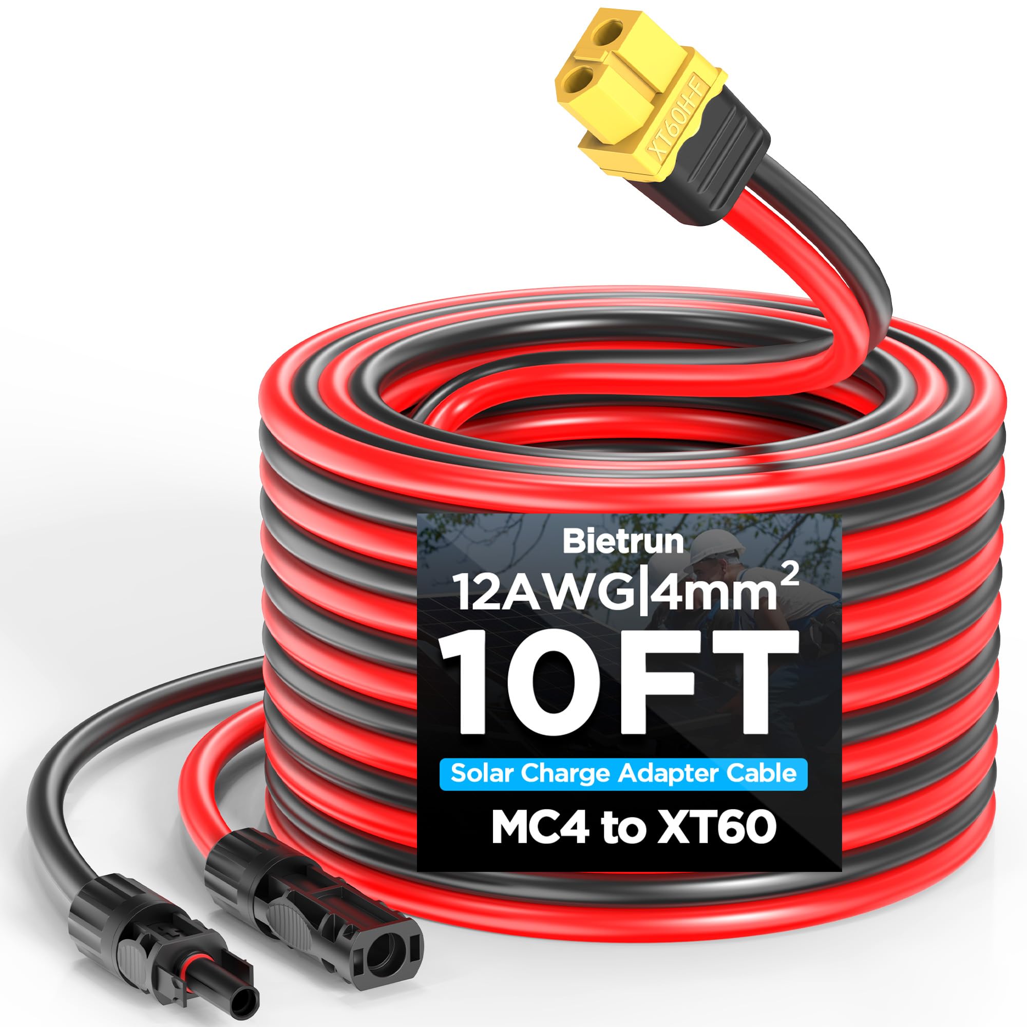 Mc4 to Xt60, 10FT Xt60 Connector Solar Charge Cable, 12AWG Pure Copper Solar Panel Mc4 to XT60 Extension Adapter Cable, Waterpro