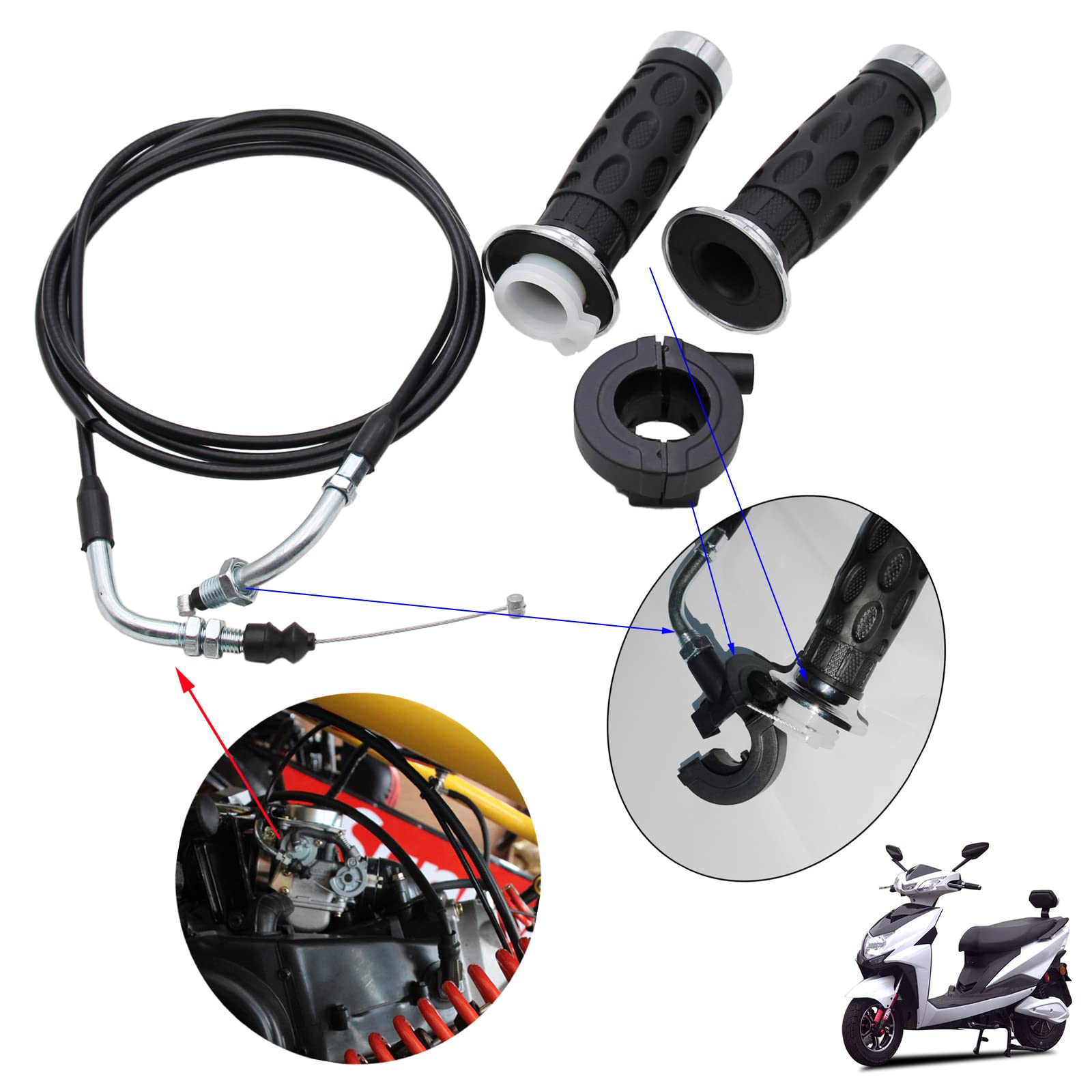 Throttle Twist Grip Set With 7/8'' Scooter Holder Housing Throttle Cable For Gy6 50cc 80cc 125cc 150cc