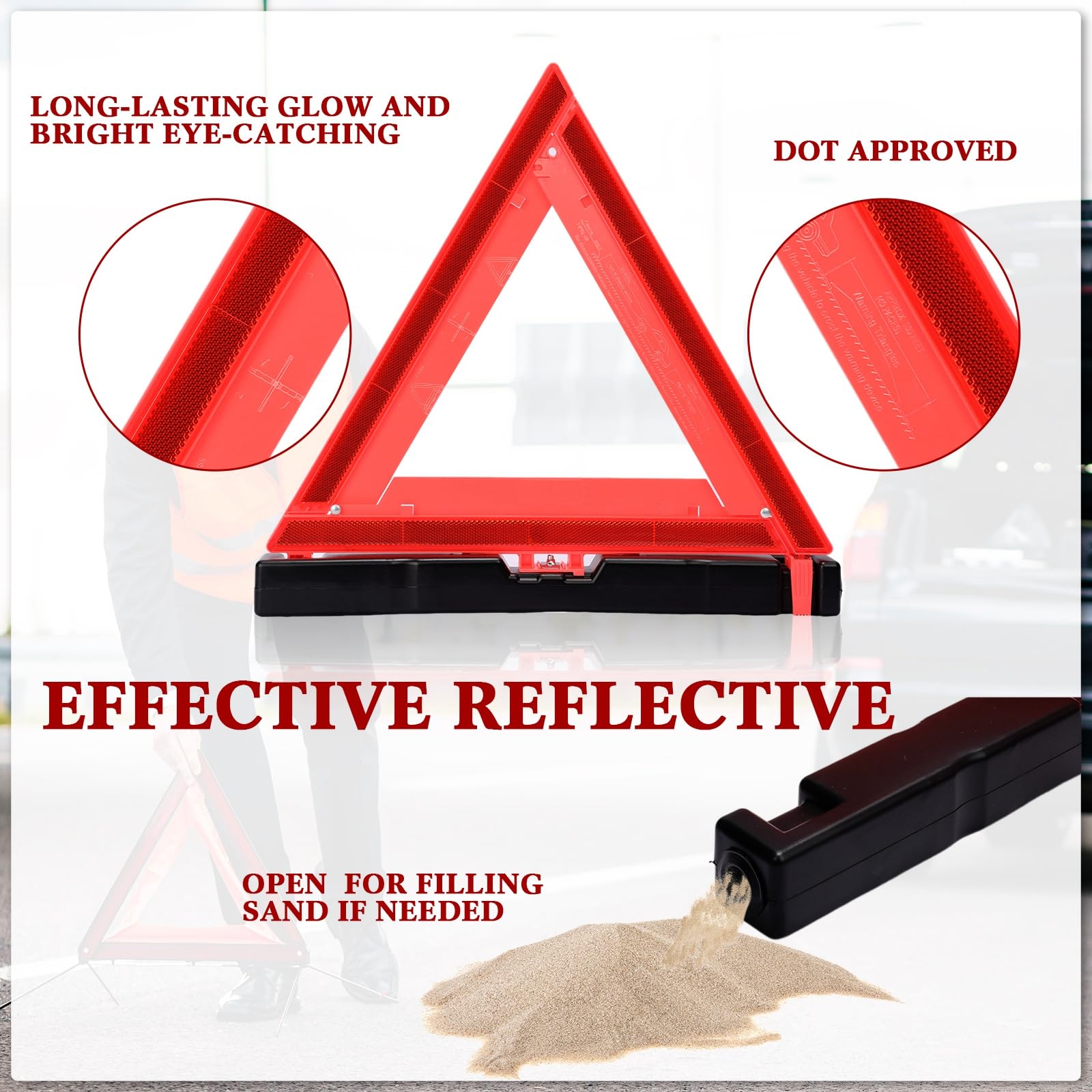 Kanayu Warning Triangle Dot Approved Foldable Emergency Safety Warning Triangles Reflective Road Safety Triangle With Carrying Case Heavy Base Roadside Safety Warning Sign For Car Truck (24 Pcs)