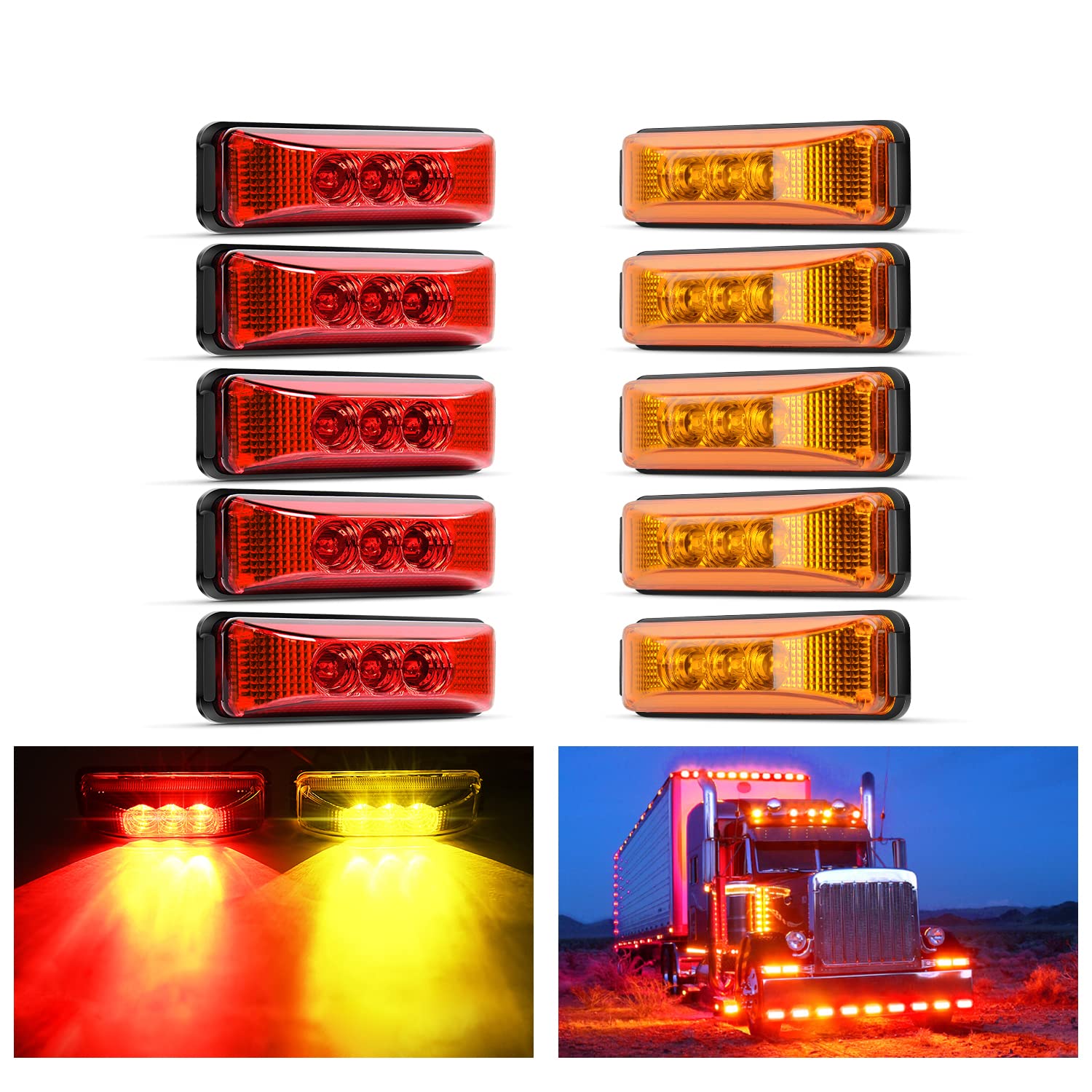 Nilight 10Pcs 3 Led Trailer Light 3.9 Inch Front Rear Side Marker Lights Clearance Indicator Waterproof Sealed Surface Mounted M