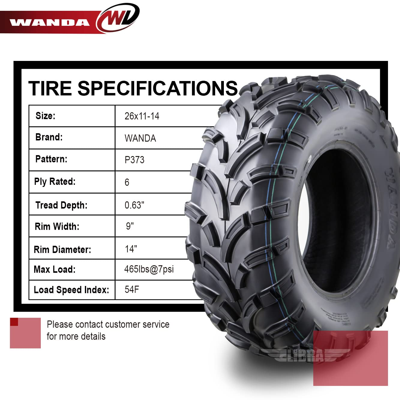 Set Of 2 Wanda Atv Utv Tires 26X11-14 26X11X14 6Pr Lit Mud …
