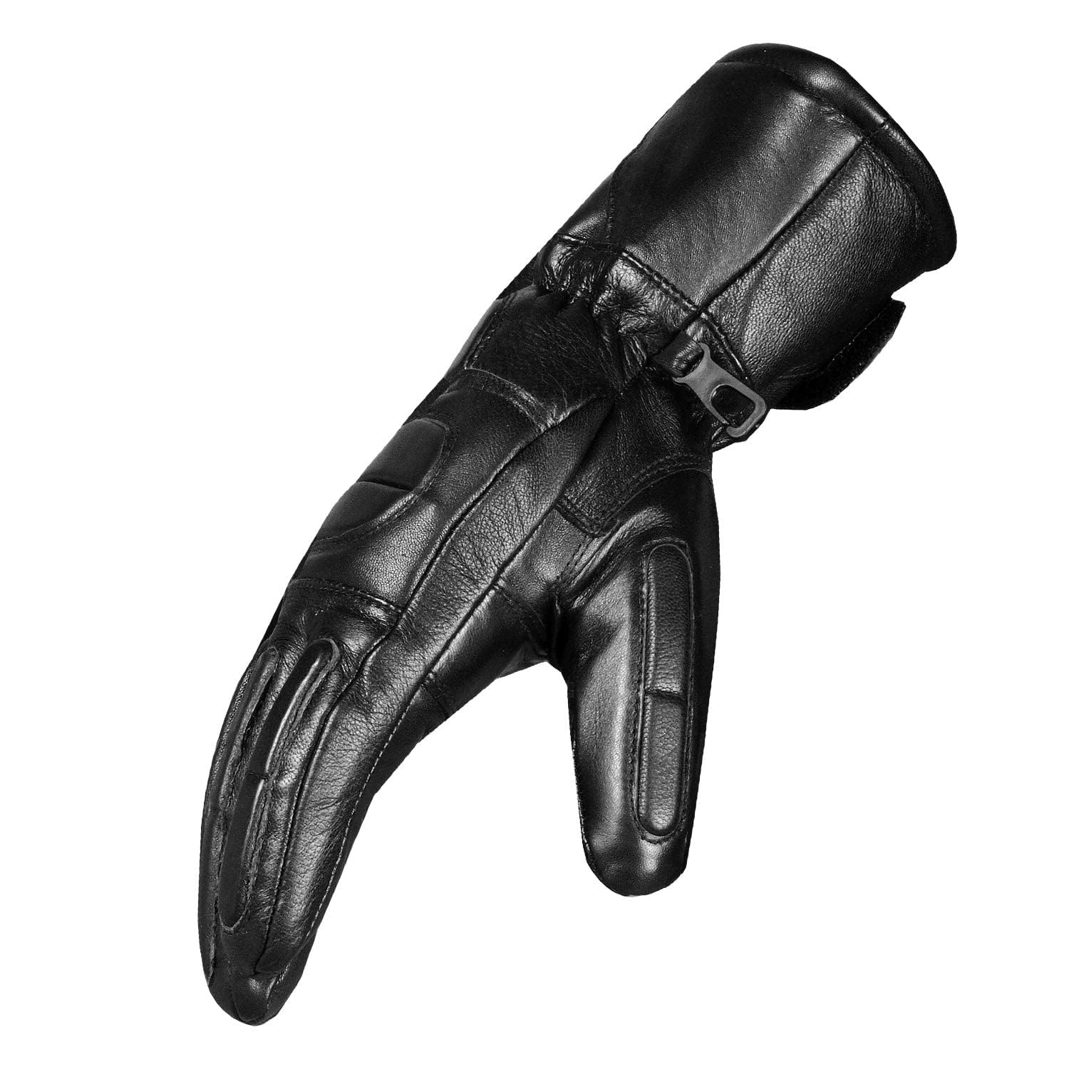 Mens Winter Gauntlet Motorcycle Gloves, 100% Natural Sheep Leather, Thinsulate Thermal Heated Lining, Full Windproof Cold Weathe