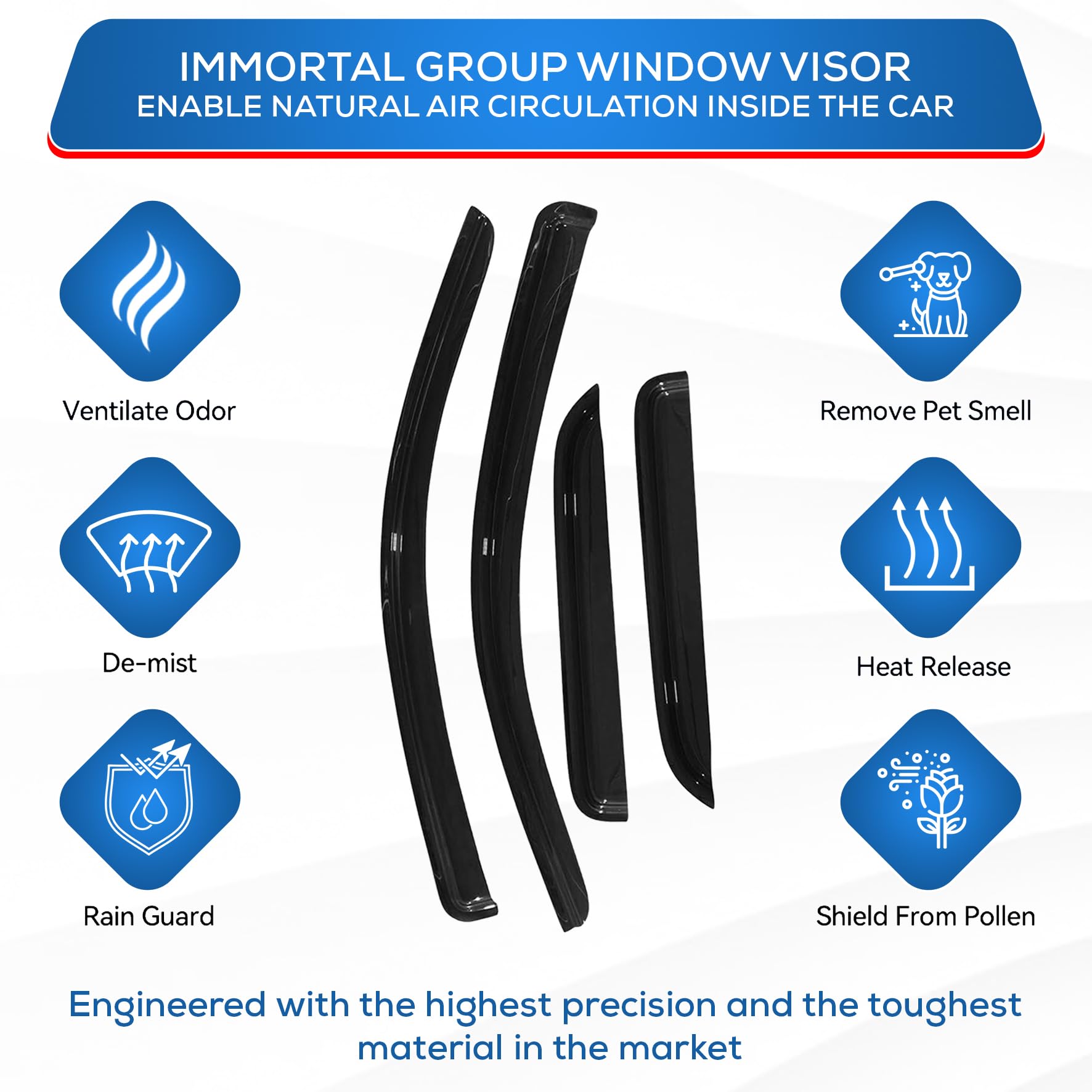 Ig Window Visor For Chevy Chevrolet Blazer 2019-2024, Rain Guard Tape-On Extra Durable Sun Wind Side Vent Window Deflector, 2019