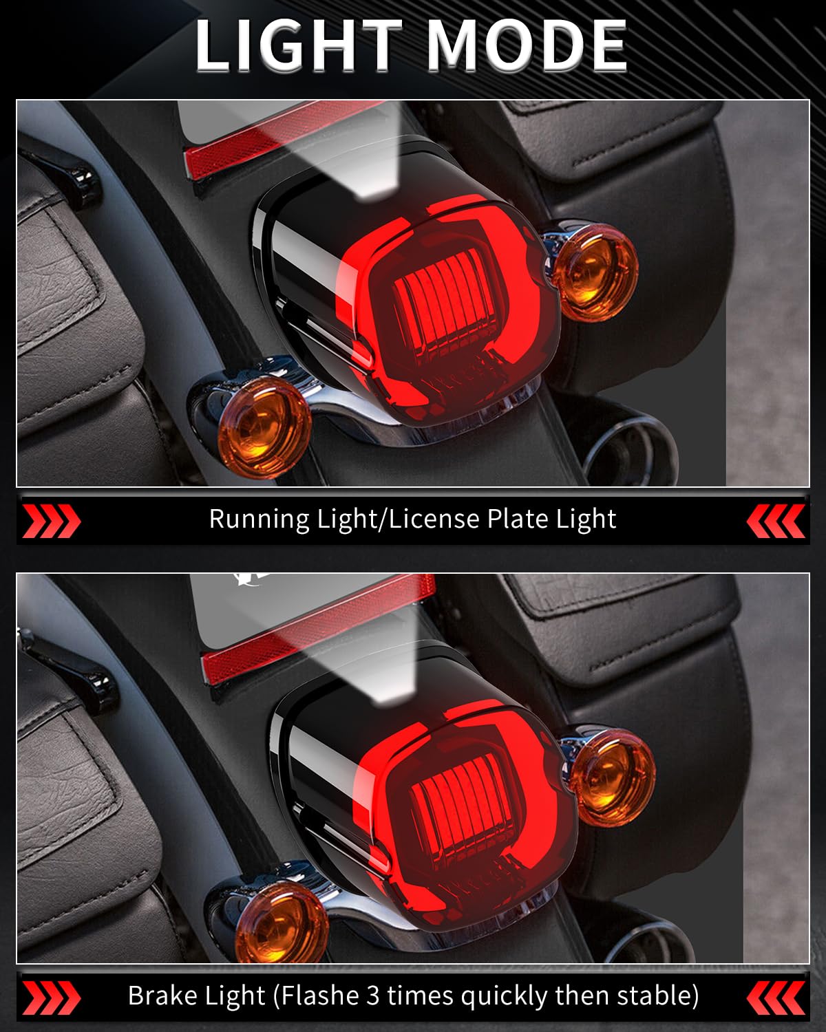 NTHREEAUTO Smoked LED Strobe Brake Tail Light for Harley Dyna, Road King, Electra Glide - Red ABS Taillight