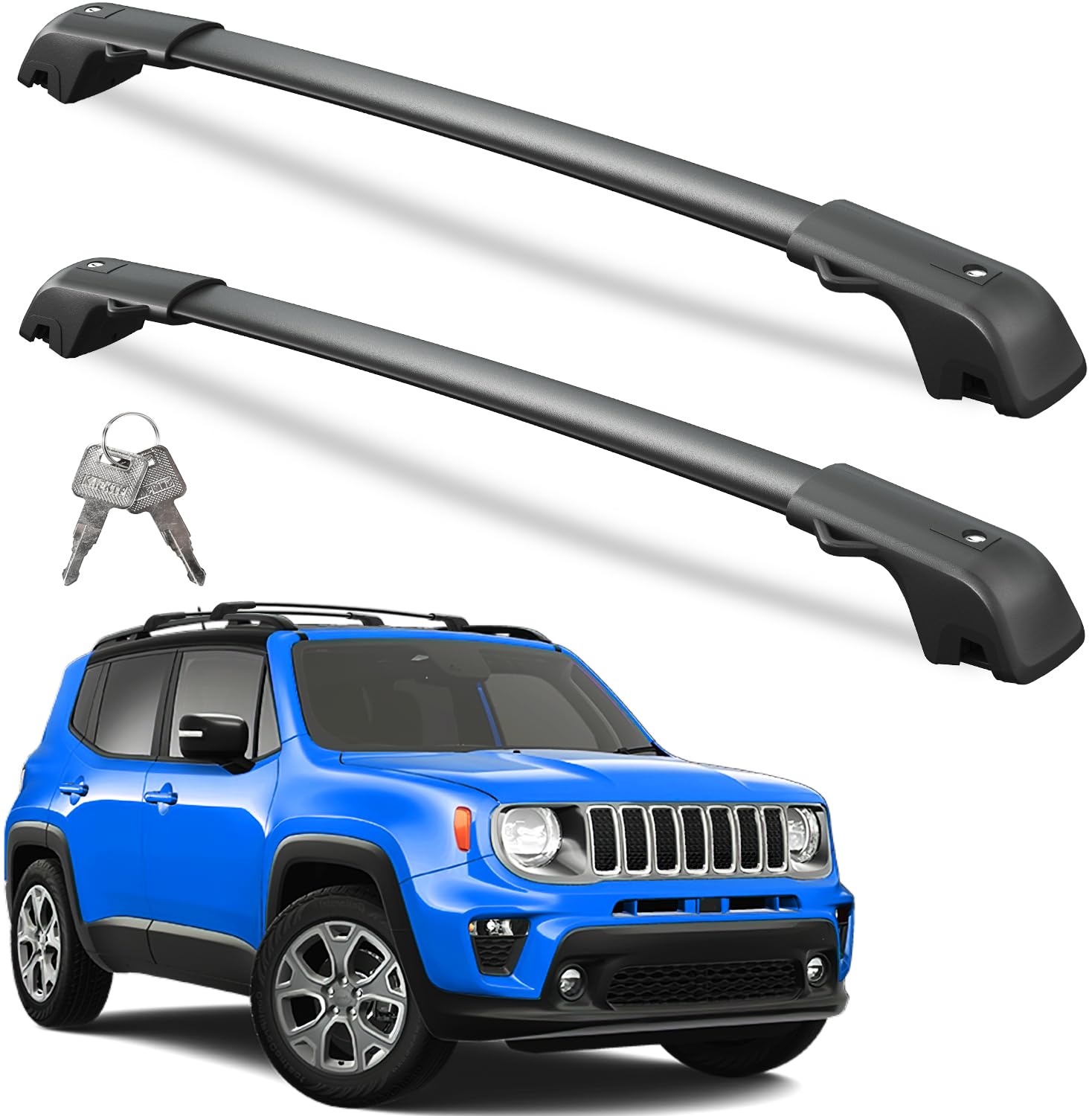 Wonderdriver Lockable Roof Rack Cross Bars 220lbs Compatible with 2015-2024 Jeep Renegade (with Raised Side Rails), Heavy Duty A