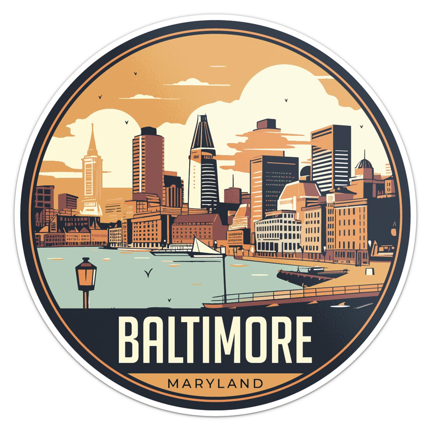 Baltimore City Sticker - Waterproof Vinyl Decal for Car Bumper, Laptop, Water Bottle, Wall, and Window, Size - 5'' Longer Side
