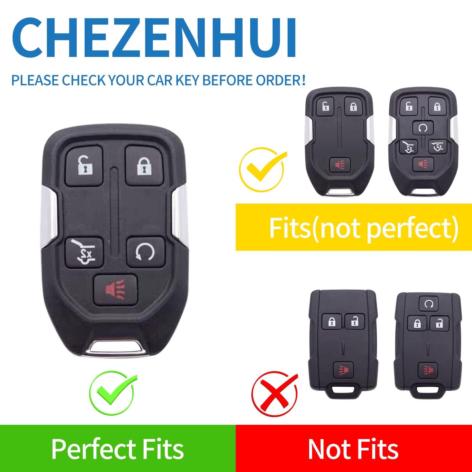 Chezenhui For Gmc Key Fob Cover With Leather Lanyard, Car Key Case Shell Protection For 2019-2022 Gmc Sierra 1500 2500Hd 3500Hd Terrain Acadia Smart Remote Control Protector, Blue
