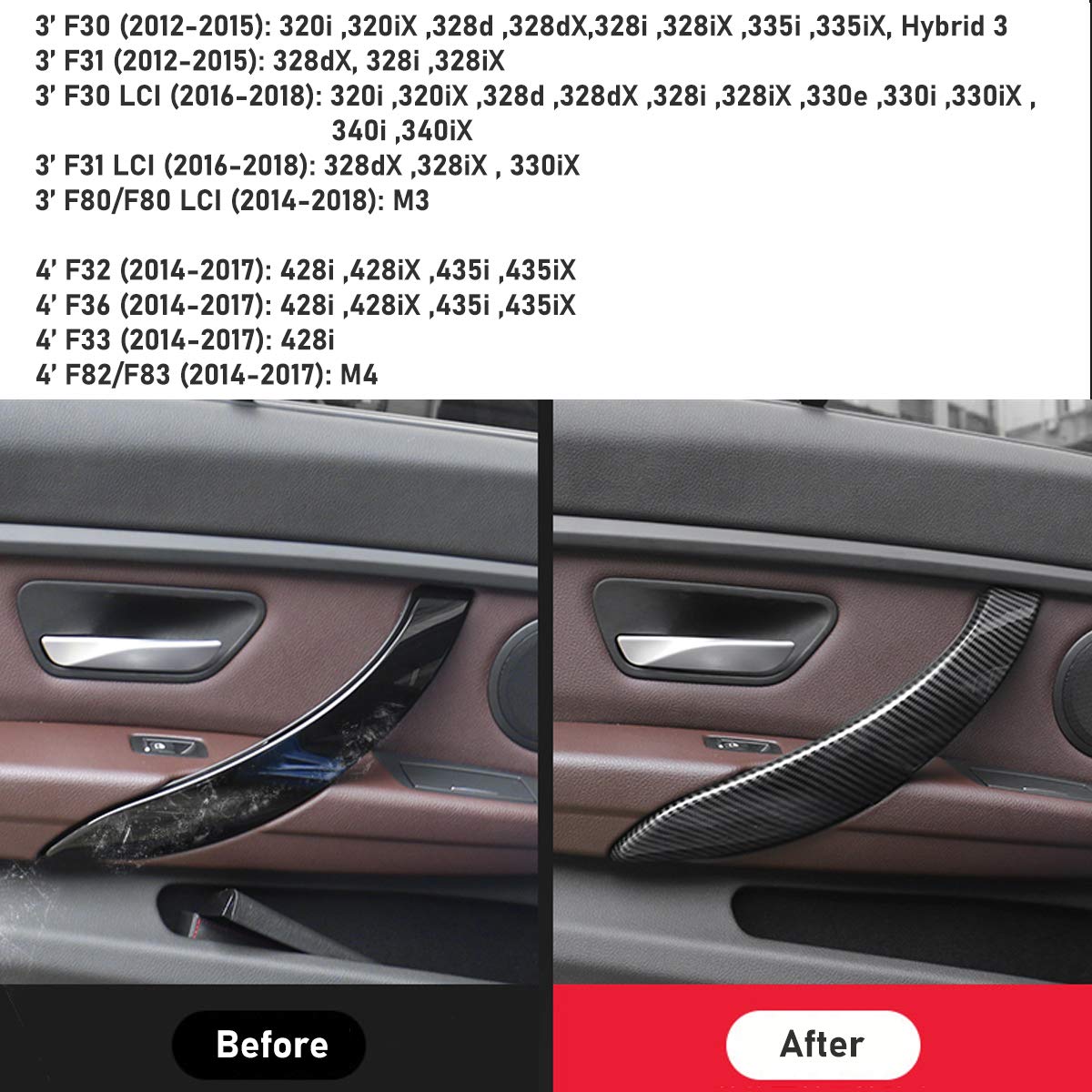Jaronx Abs Carbon Fiber Door Handle Outer Cover Replacement Compatible With Bmw 3 F30/F31 2012-2018 And 4 F32/F33 2014-2017,Carb
