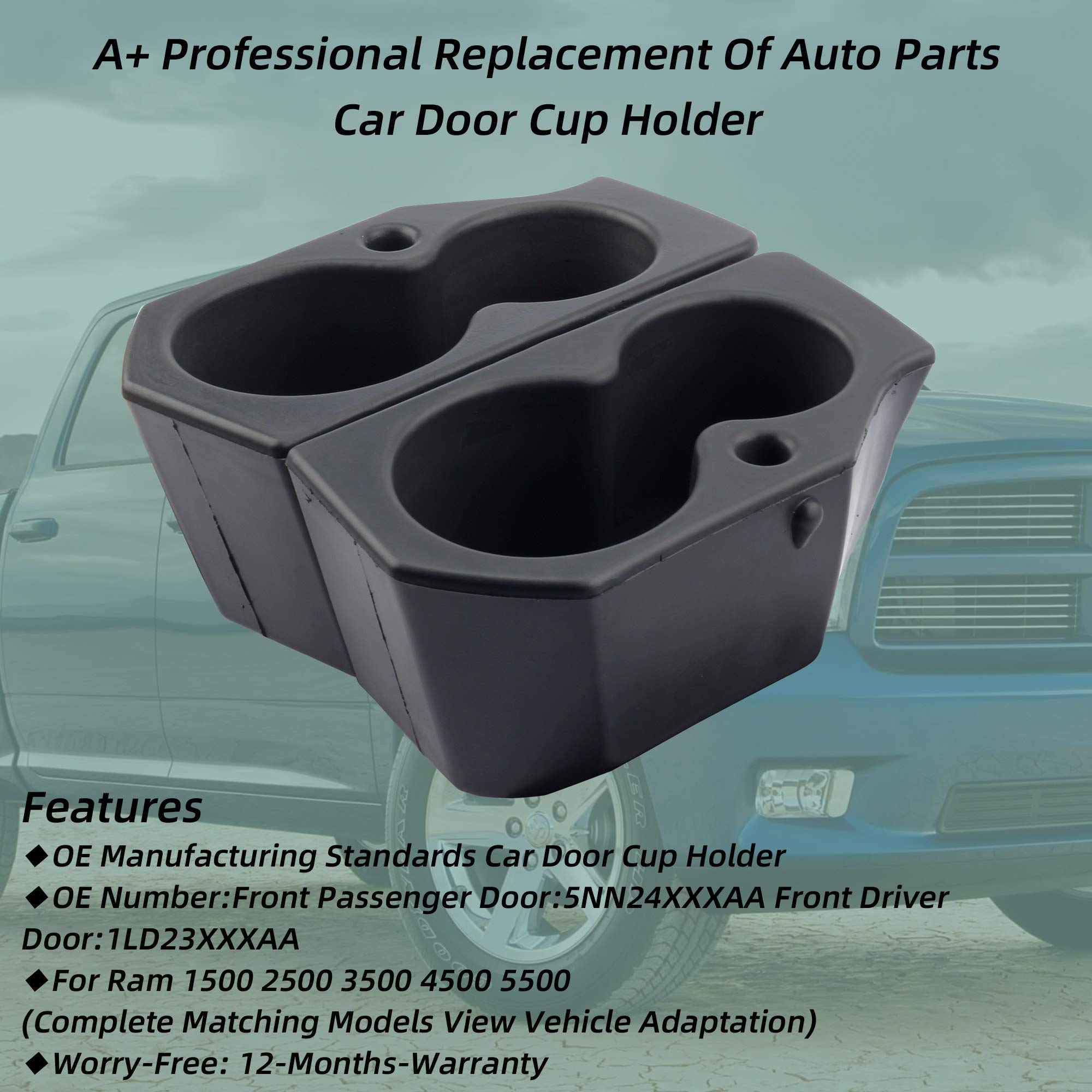 Dasbecan Car Door Cup Holder 2PCS Compatible with 2009-2020 Dodge Ram 1500-5500, Foam Replacement for Driver & Passenger, #5NN24XXXAA