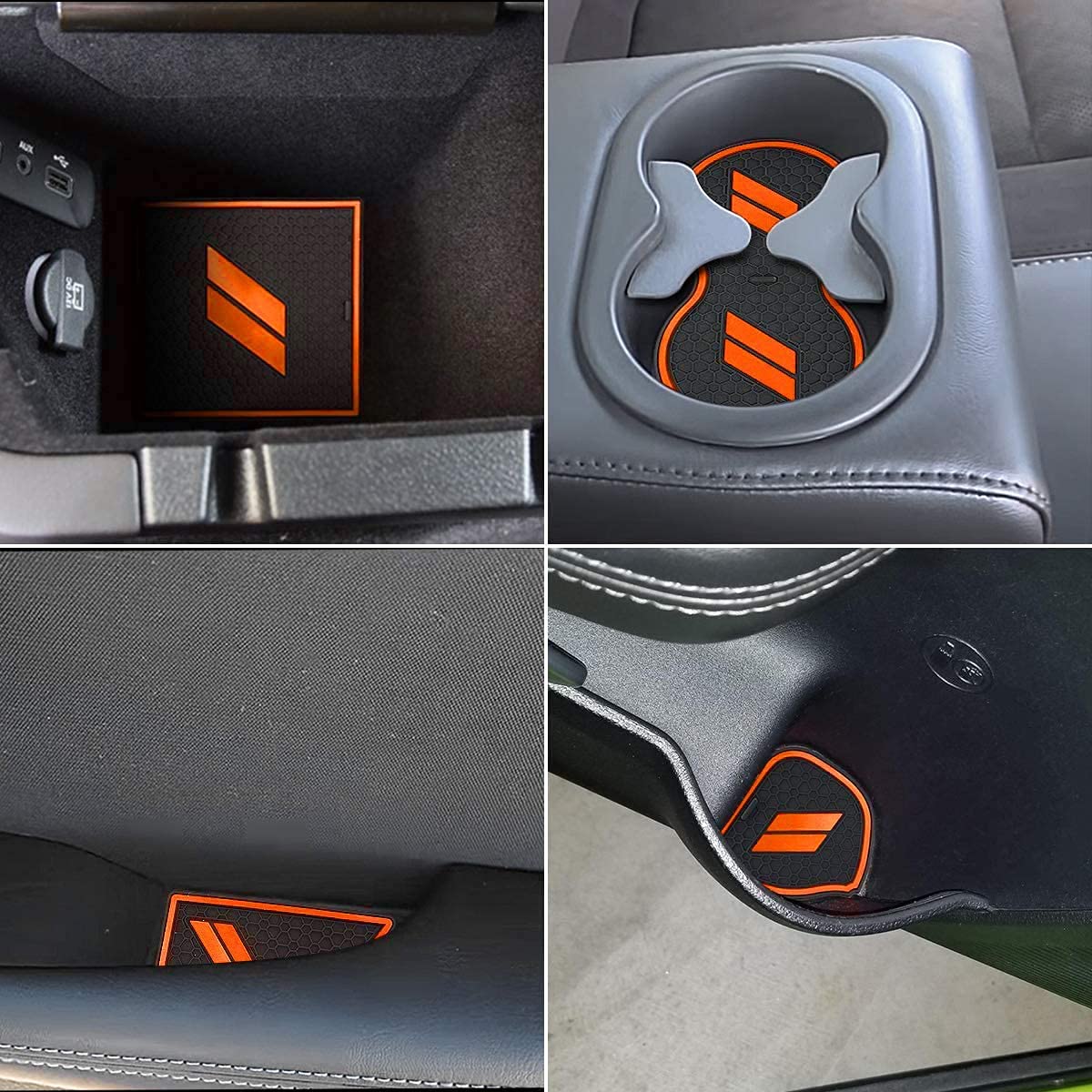 Auprite Non-Slip Rubber Cup Holder Liners for Dodge Challenger 2015-2022, Orange, 11 Pcs, Custom Fit Accessories
