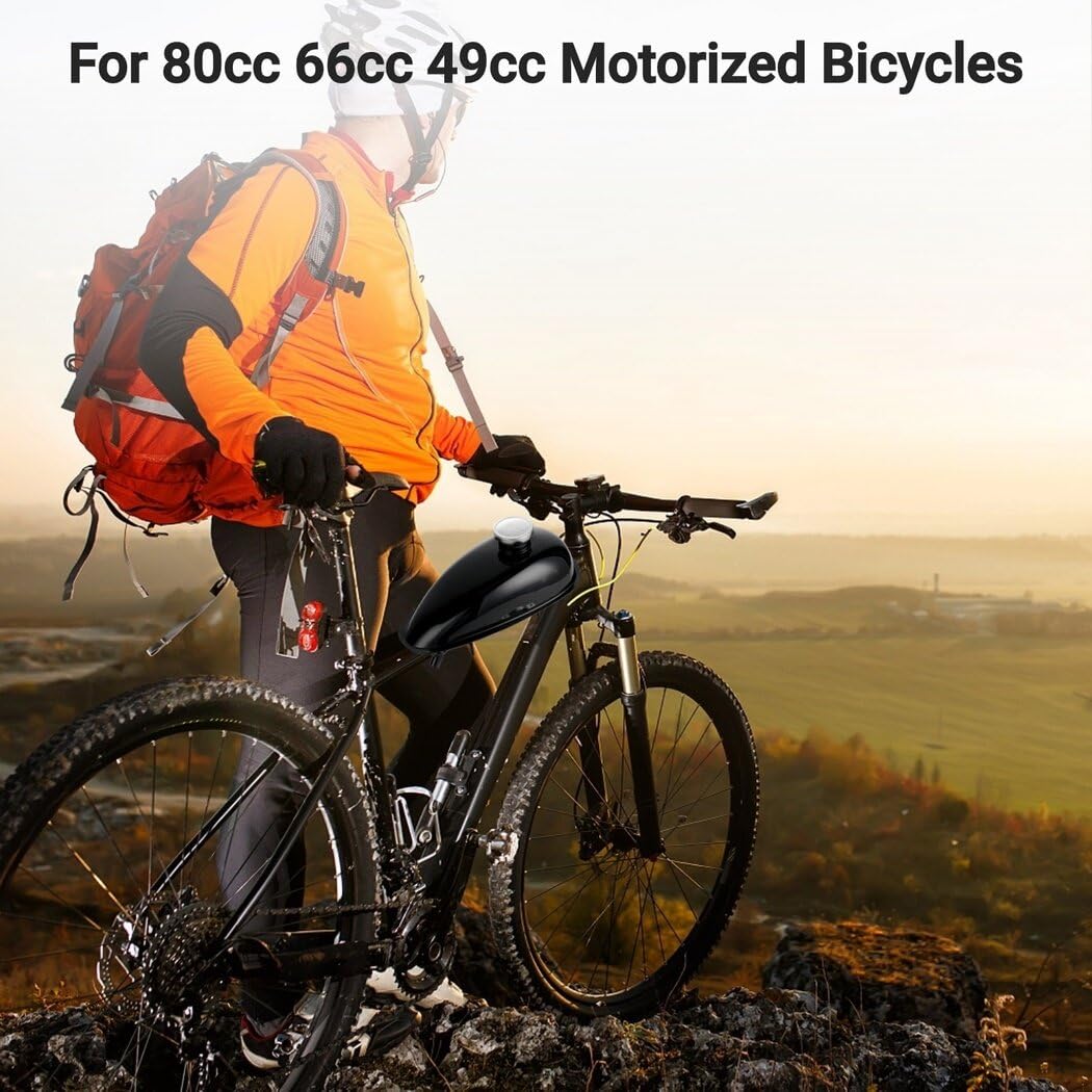 yeesport Motorized Bike Fuel Tank, 4L/1Gal Replacement for 49CC 66CC 80CC Bicycles, Stainless Steel, Easy Install, Black