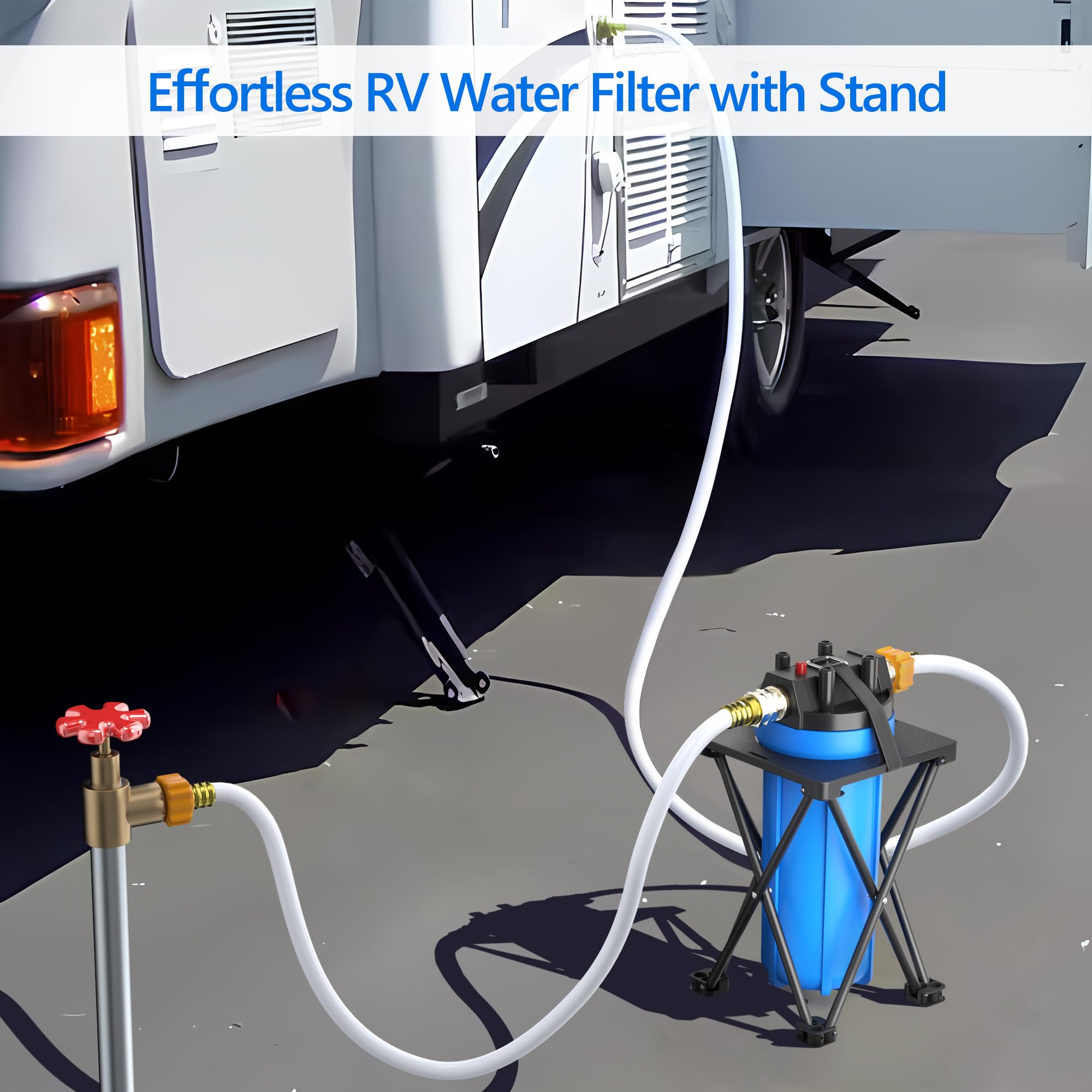 Hansing 4-Layer RV Water Filter - 7,000 Gallons Capacity, Inline with 3/4" GHT Metal Threads, Removes Sediments, Chlorine, VOCs, Bad