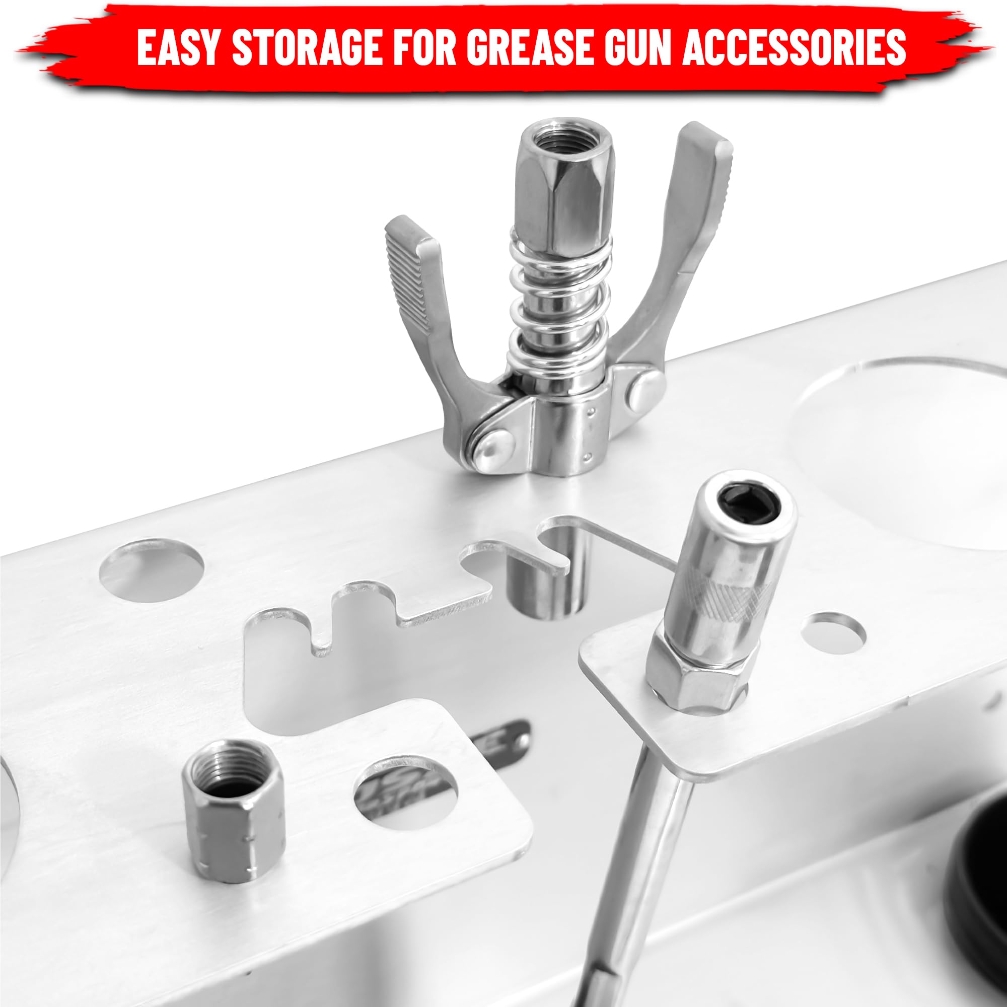 Pit Posse Pp3363 Hand Grease Gun Tube Holder Rack - Made In Usa - Holds 2 Grease Guns- Garage Organizer Aluminum Storage Caddy W