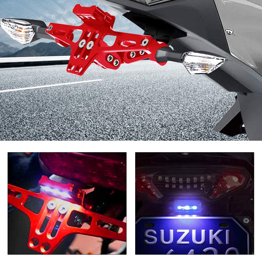 Mdpromcp Universal Motorcycle Fender Eliminator With Led Light Cnc Aluminum License Plate Bracket (Red)