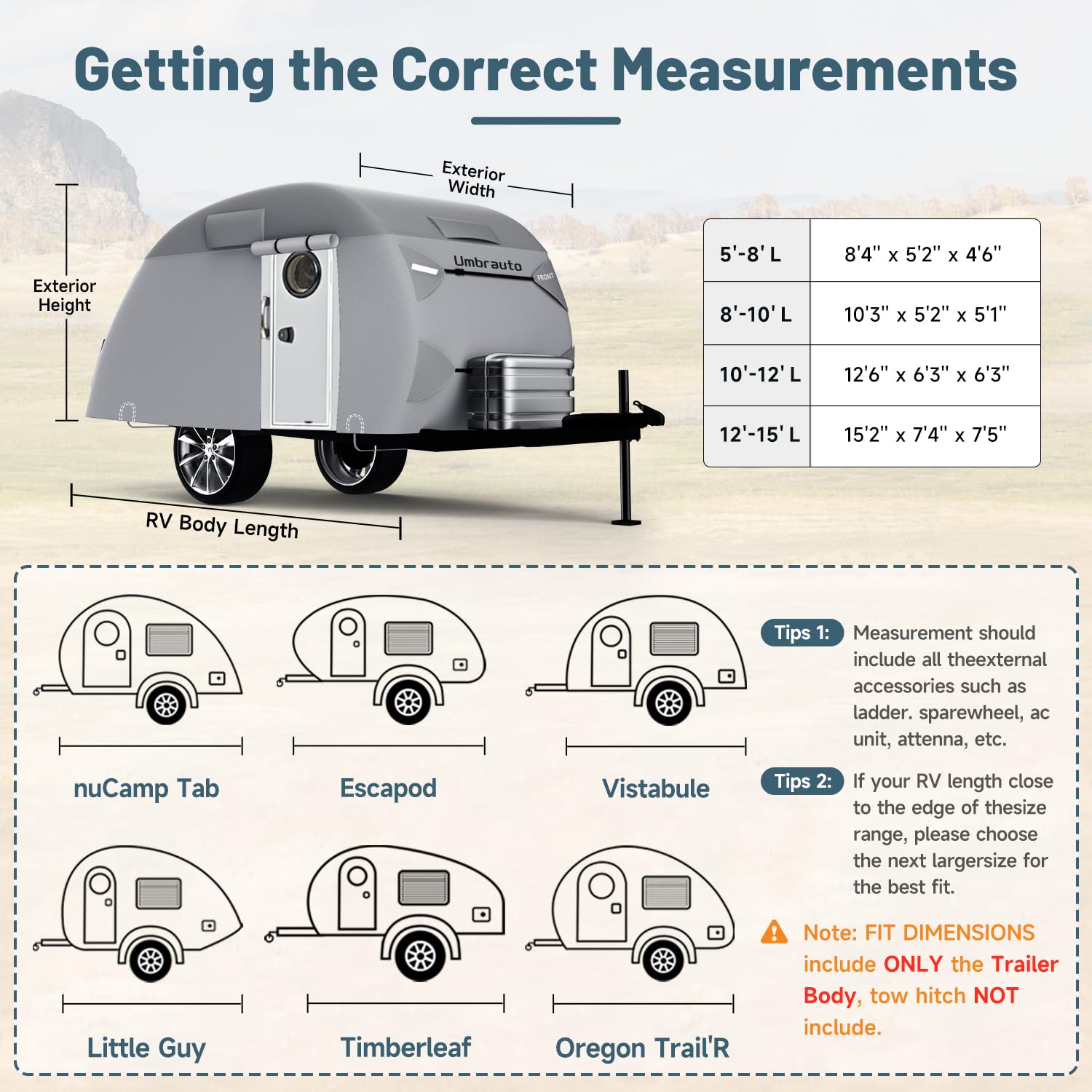 Umbrauto Teardrop Travel Trailer Cover Fits 8'-10' Trailers, 7 Layers Top Heavy Duty Waterproof Camper Cover With Windproof Stra