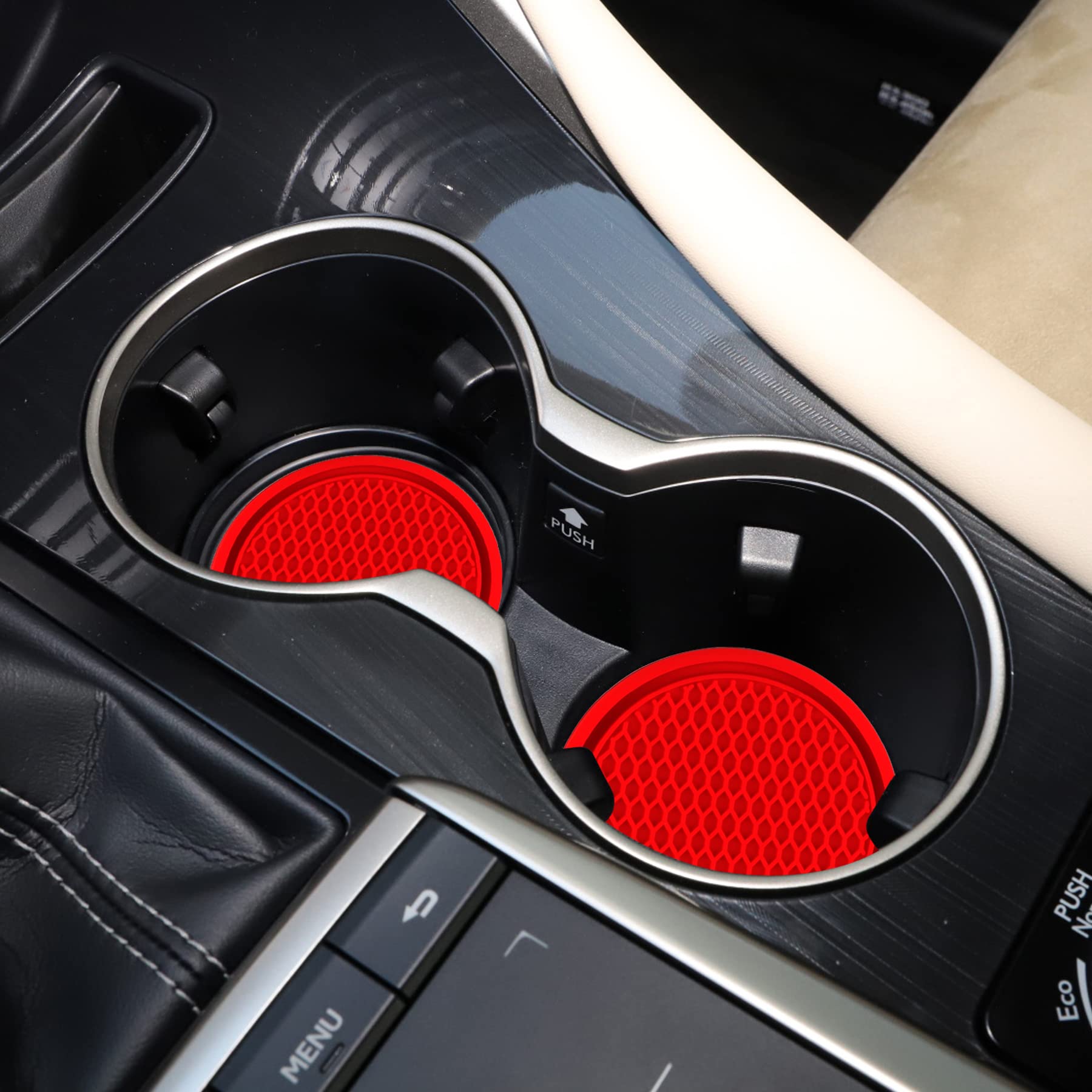 Singaro Car Cup Coaster, 4Pcs Universal Non-Slip Cup Holders Embedded In Ornaments Coaster, Car Interior Accessories, Red