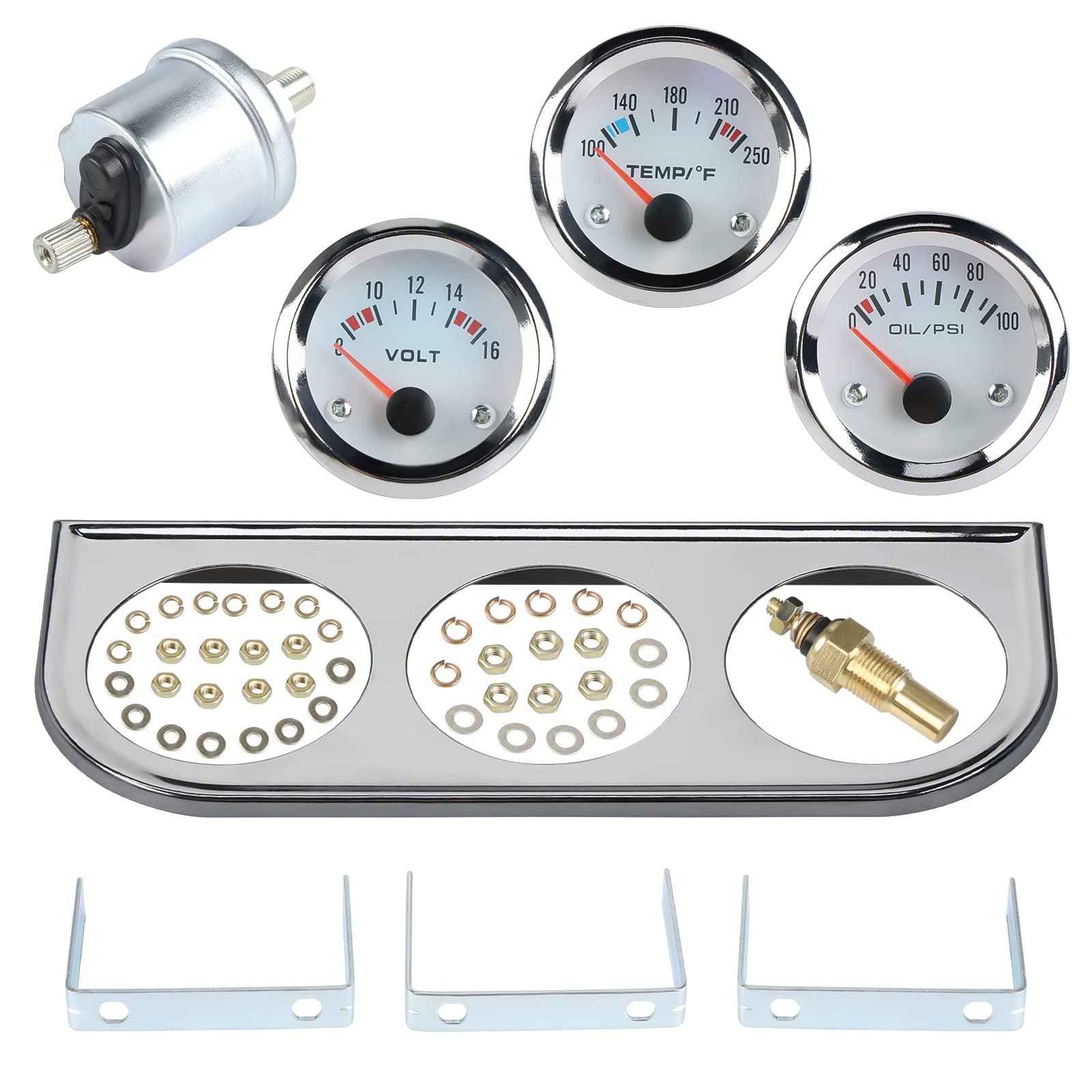 WATERWICH Triple Gauge Kit 2inch 52mm Water Temperature Gauge + Oil Pressure Gauge + Voltmeter 3 in 1 Car Marine Meter Auto Gaug