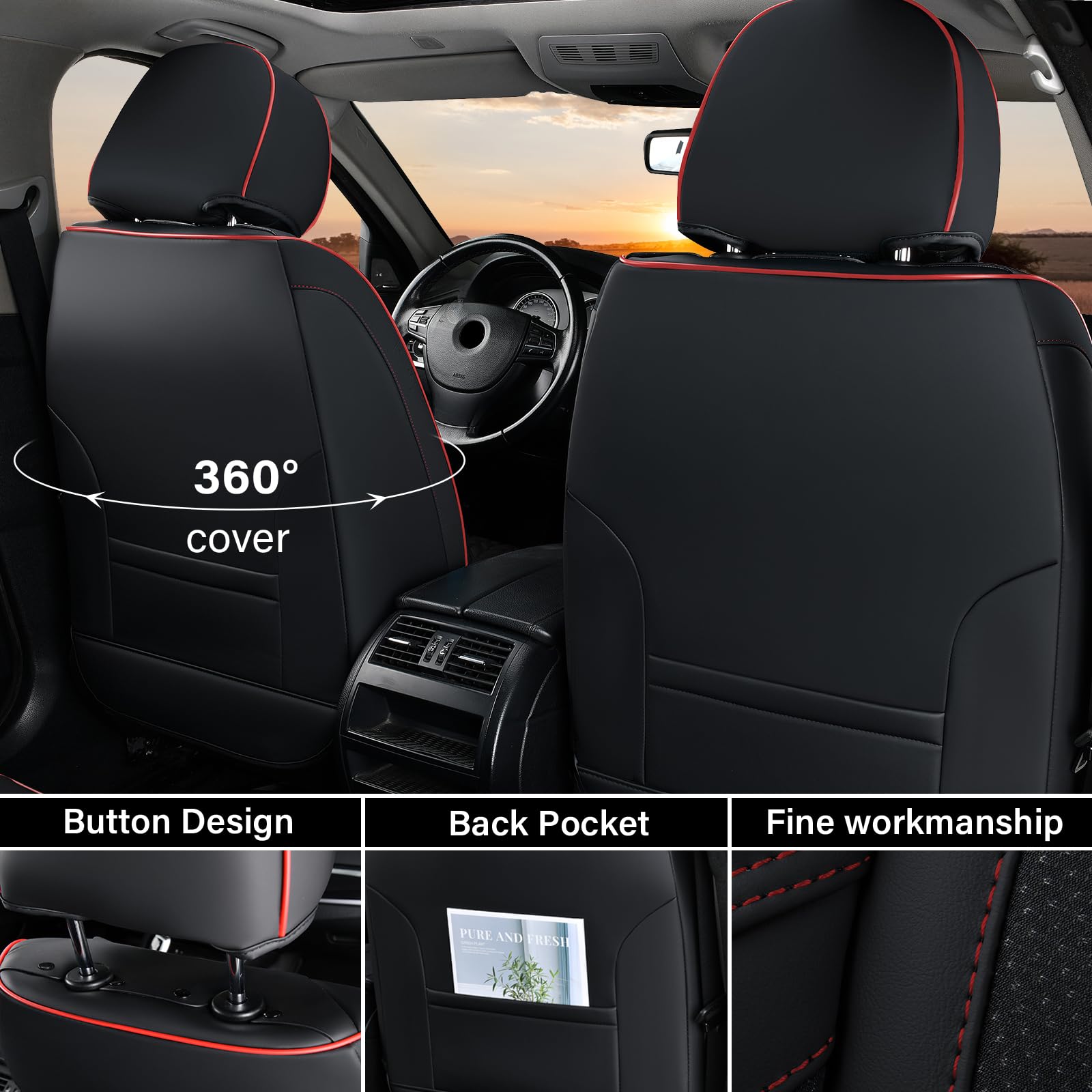 Coverado Front Seat Cover, Car Seat Cover Winter, 2Pcs Car Seat Protector, Seat Covers For Cars, Breathable Faux Leather Car Sea