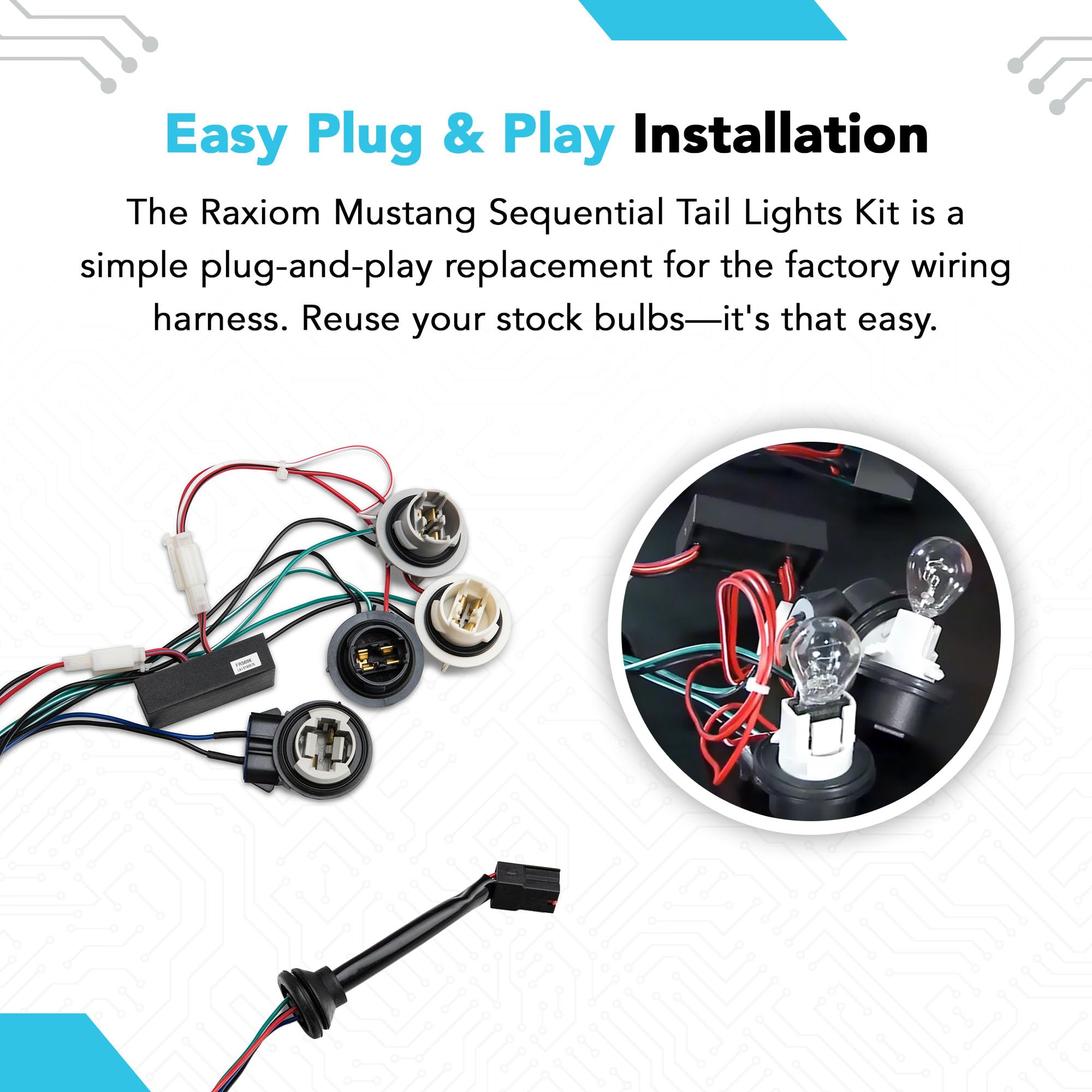 Raxiom Tail Light Sequencer Harness Kit, Plug and Play, 1996-2004 Mustang, Sequential Harness, Model 49143