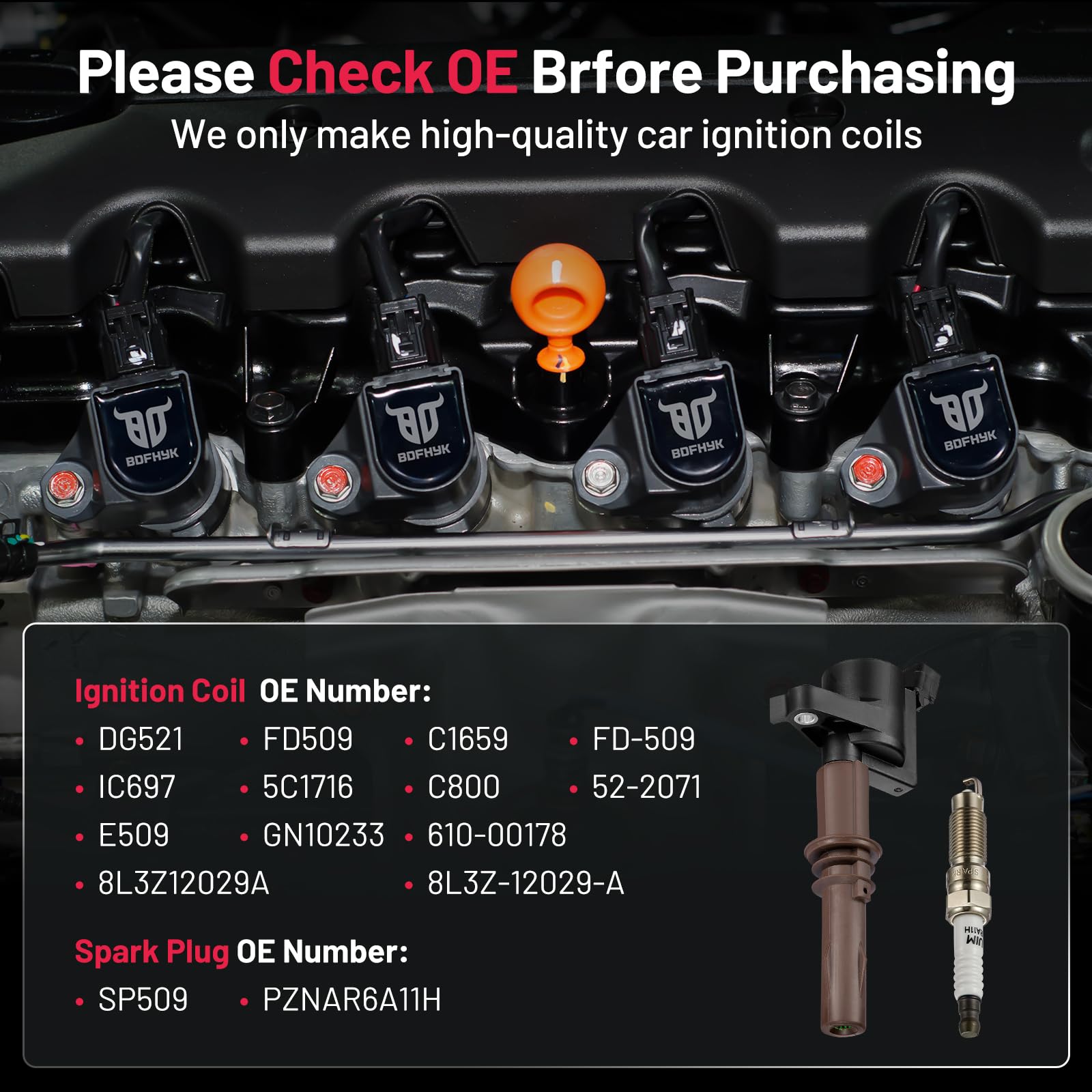 Bdfhyk Ignition Coils Dg521 And Iridium Spark Plug Sp509 Compatible With Lincoln Mark Lt Navigator Mercury F150 F250 F350 Expedi