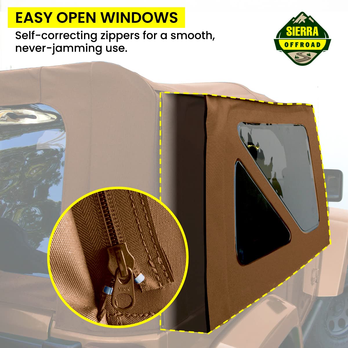 Sierra Offroad Soft Top for 1997-2006 Jeep Wrangler TJ - Spice Denim, 2 Door, Factory Fit, No Upper Door Skins