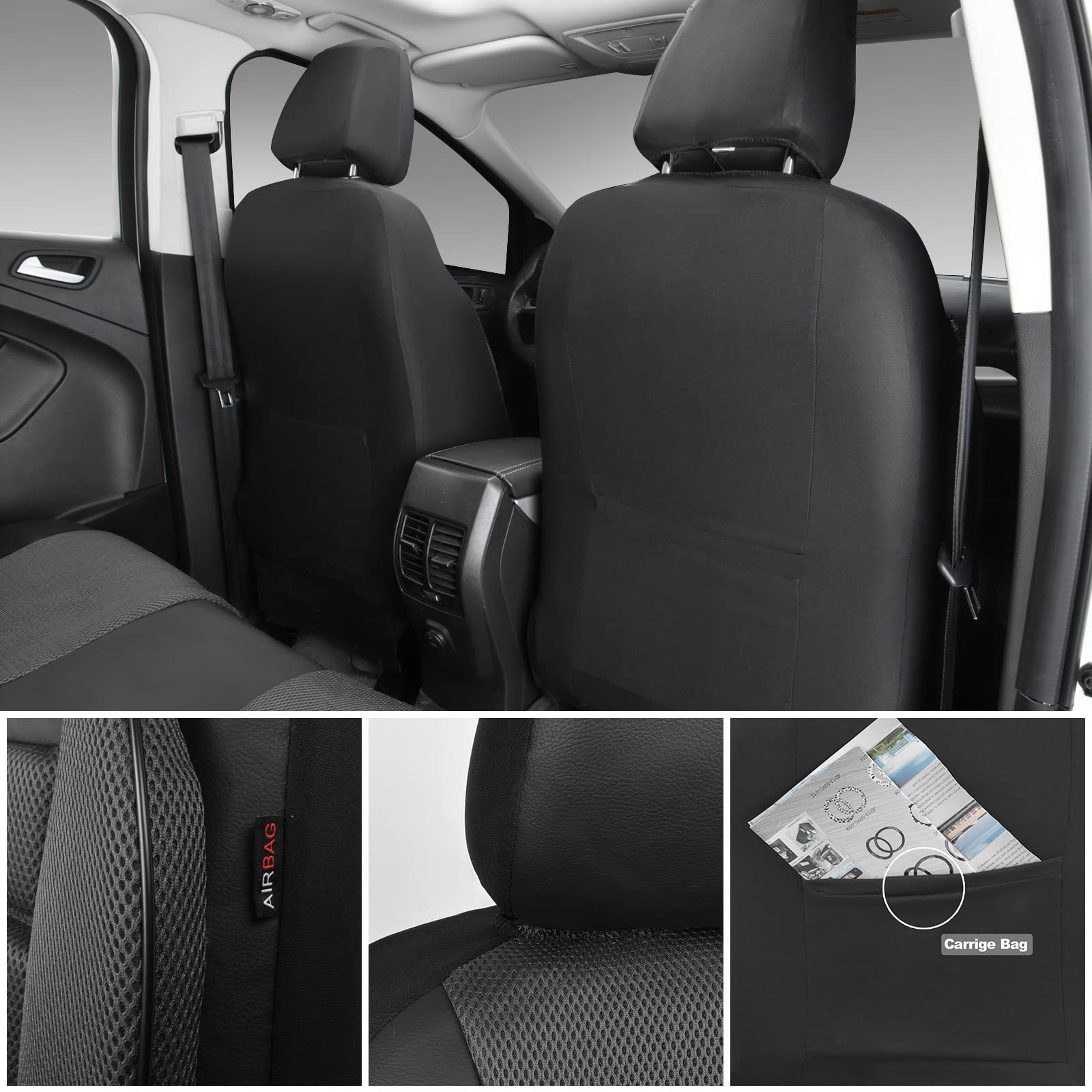Car Pass Leather 3D Foam Back Support Car Seat Covers Full Set Air Mesh Automotive Seat Covers, All Season Car Seat Cover Fit Au