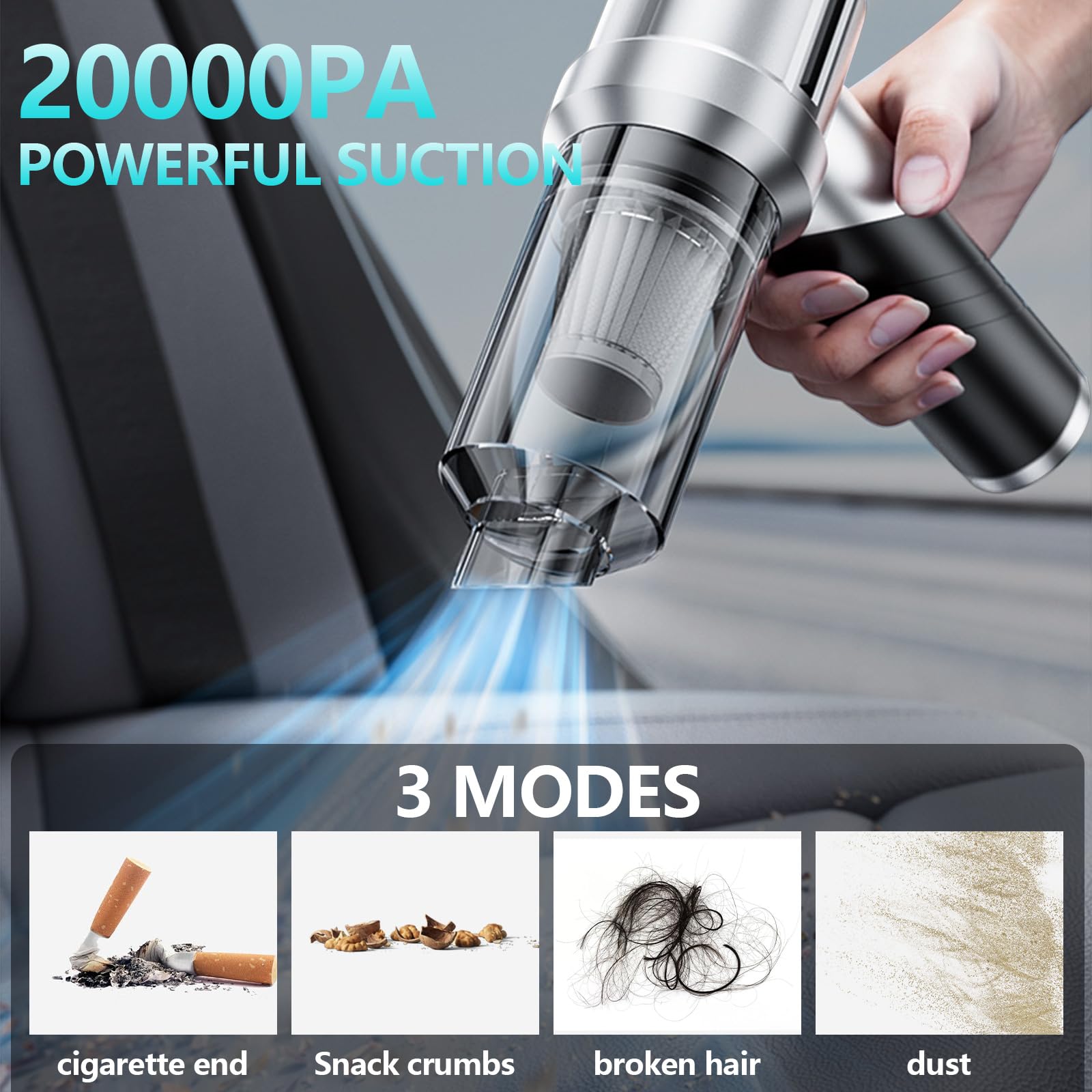 houscly Portable Cordless Mini Vacuum Cleaner ST-6655, 20000PA, 4-in-1 Duster & Air Blower, Black, Ideal for Car, Home, Office