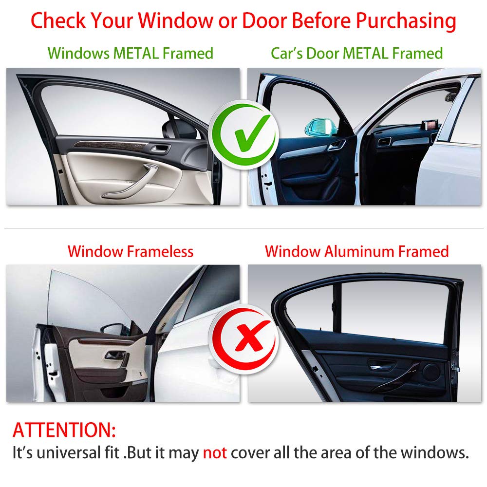 aokway Car Side Window Sun Shade, Universal Magnetic 4-Piece Set, UV Protection, Black, Polyester for Baby & Kids