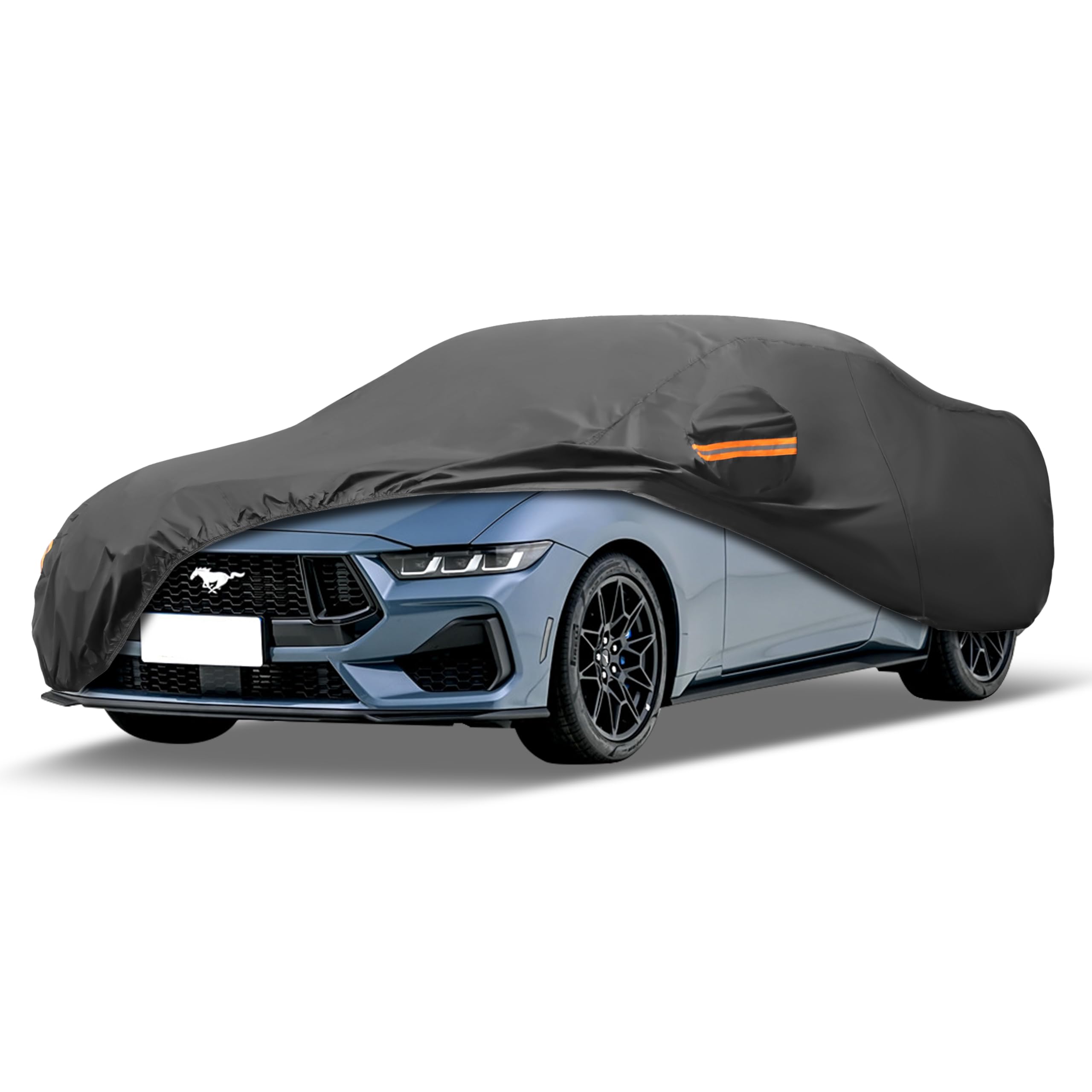Mornyray Compatible With Ford Mustang,Car Cover Outdoor Waterproof Sun Rain Snow Hail Protection With Driver Door Zipper (Black,