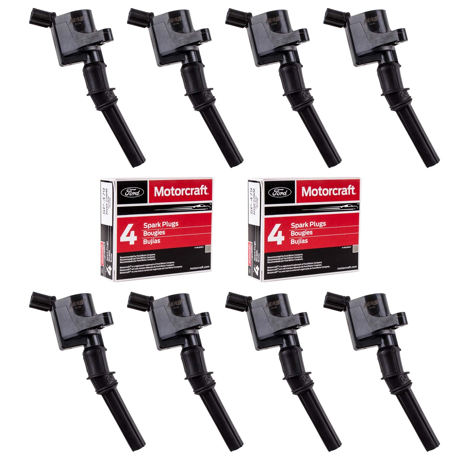 MAS Ignition Coil DG508 & Motorcraft Spark Plug SP479 compatible with Ford 4.6L 5.4L V8 DG457 DG472 DG491 CROWN VICTORIA EXPEDIT