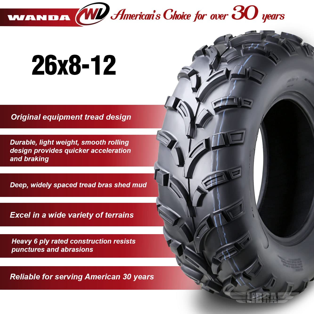Wanda Set Of 2 Atv/Utv Tires 26X8-12 /6Pr P373-10257...