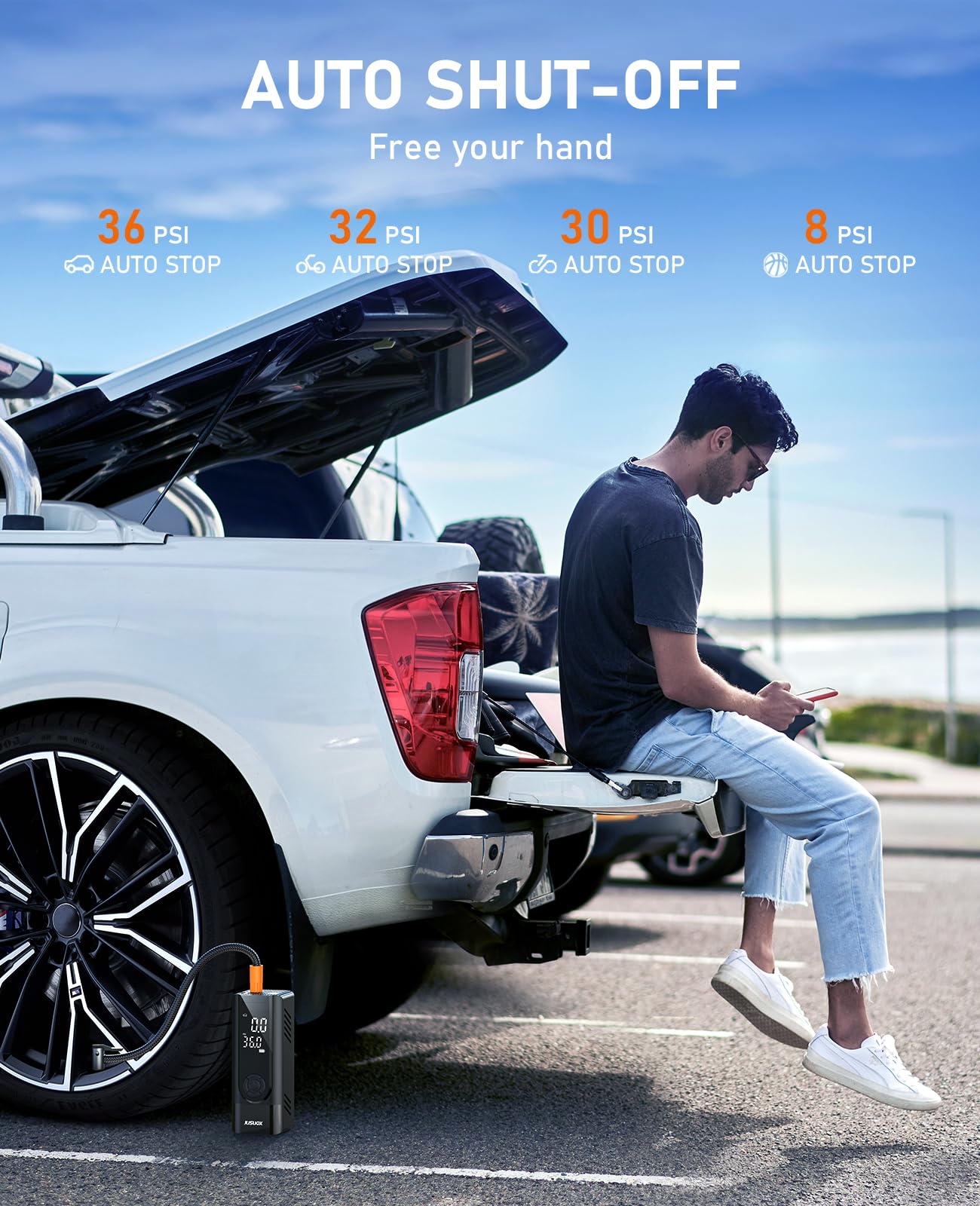 Tire Inflator Portable Air Compressor, 150Psi Cordless Air Pump For Car Tires, Battery & 12V Dc Dual Power Electric Bike Tire Pu