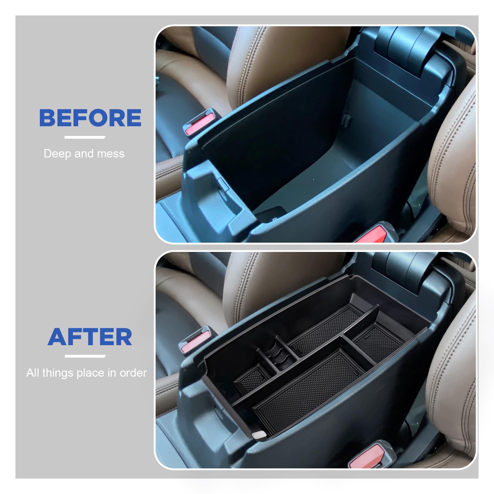Carwiner 2 PCS Center Console Organizer Compatible with Ford Bronco Sport Accessories 2021-2024, Armrest Storage Box & Dash Orga