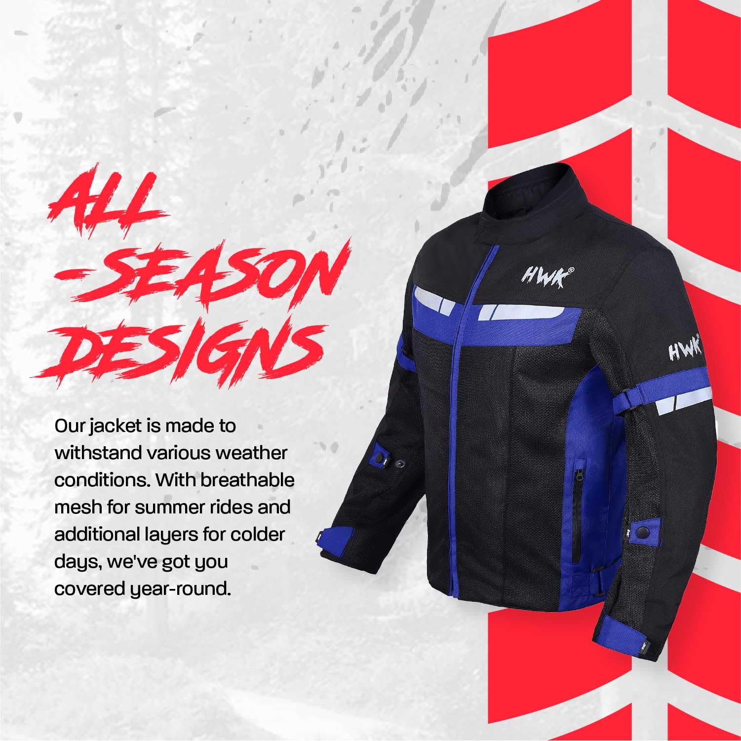 HWK Mesh Motorcycle Jacket Biker CE Armored XX-Large Blue - Breathable Riding Gear, Model HWK-MSR1