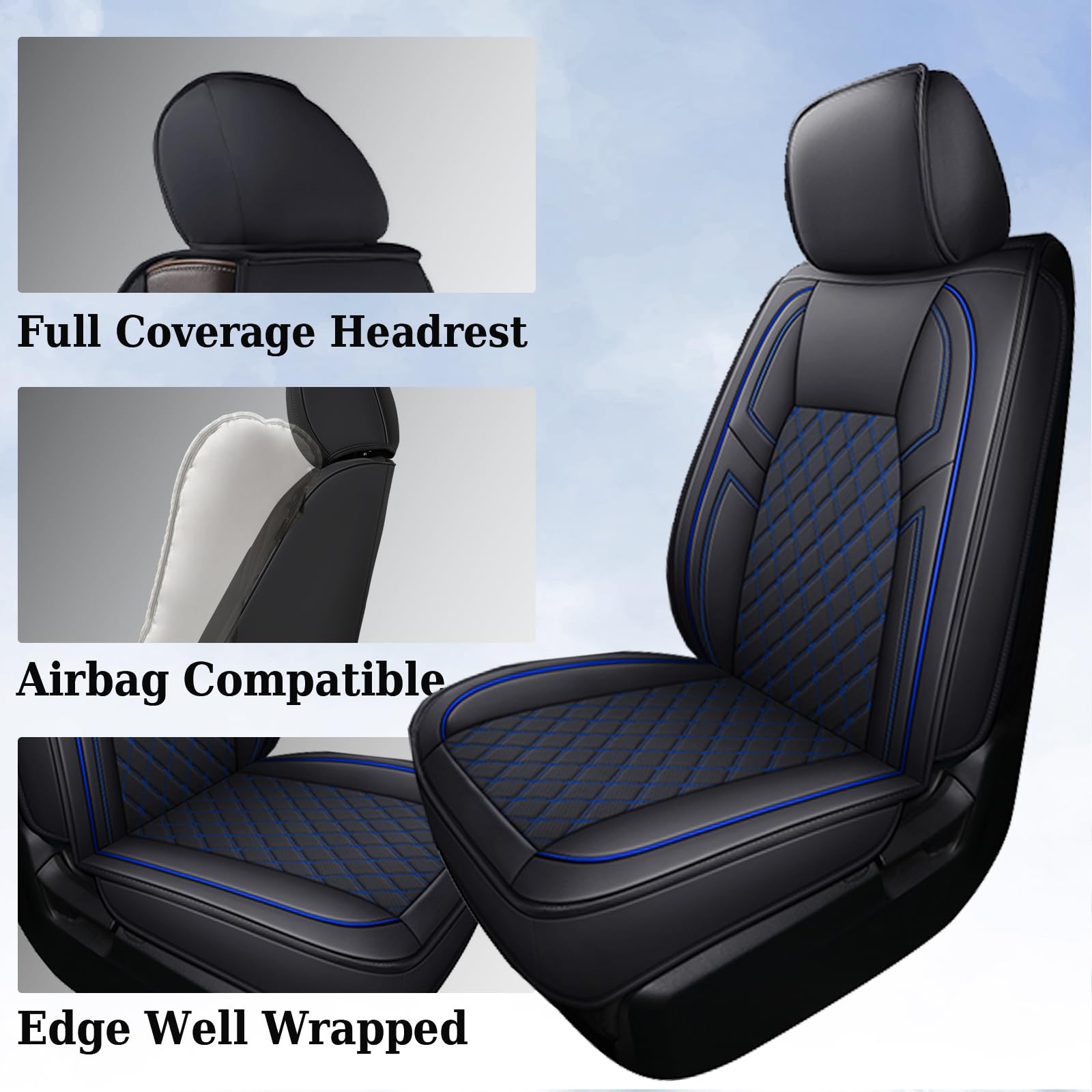 Coverado Full Set Leather Seat Covers for Toyota Tundra 2007-2021, Custom Fit, Blue, Model SCSF06