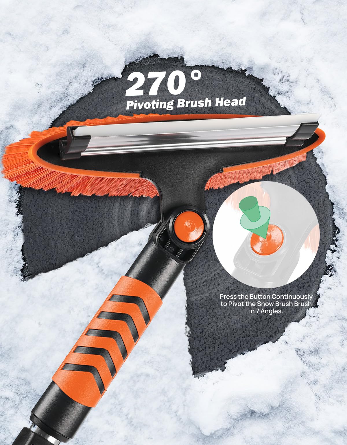 JOYTUTUS Extendable Snow Brush and Ice Scraper, 41.5" Telescoping, 270° Pivoting, Heavy Duty, Foam Grip, Blue, Model 2904-