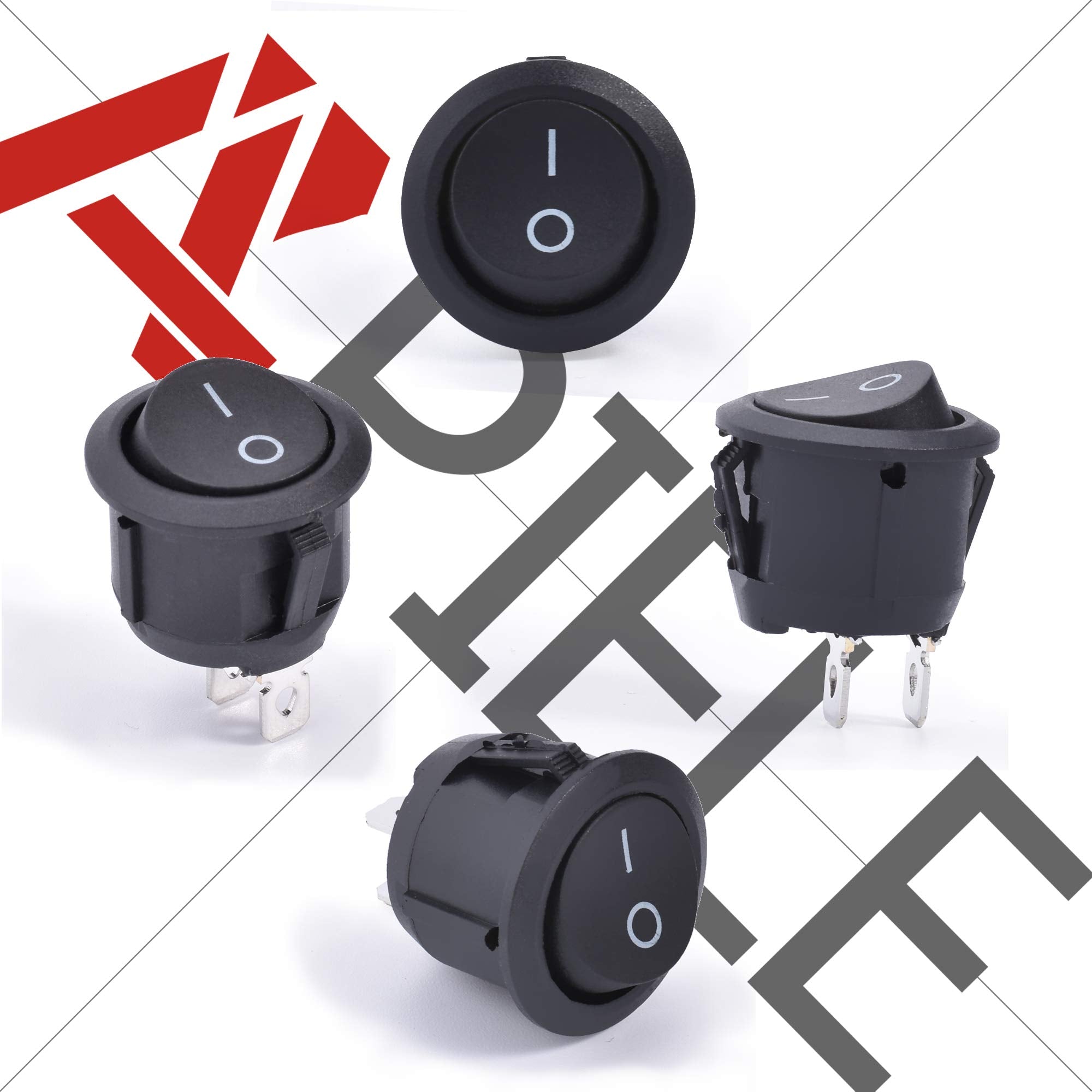 APIELE KCD1 Mini Round Rocker Switch 5Pcs SPST 2Pin Snap-in Design Black for Car Boat AC 6A/250V 10A/125V