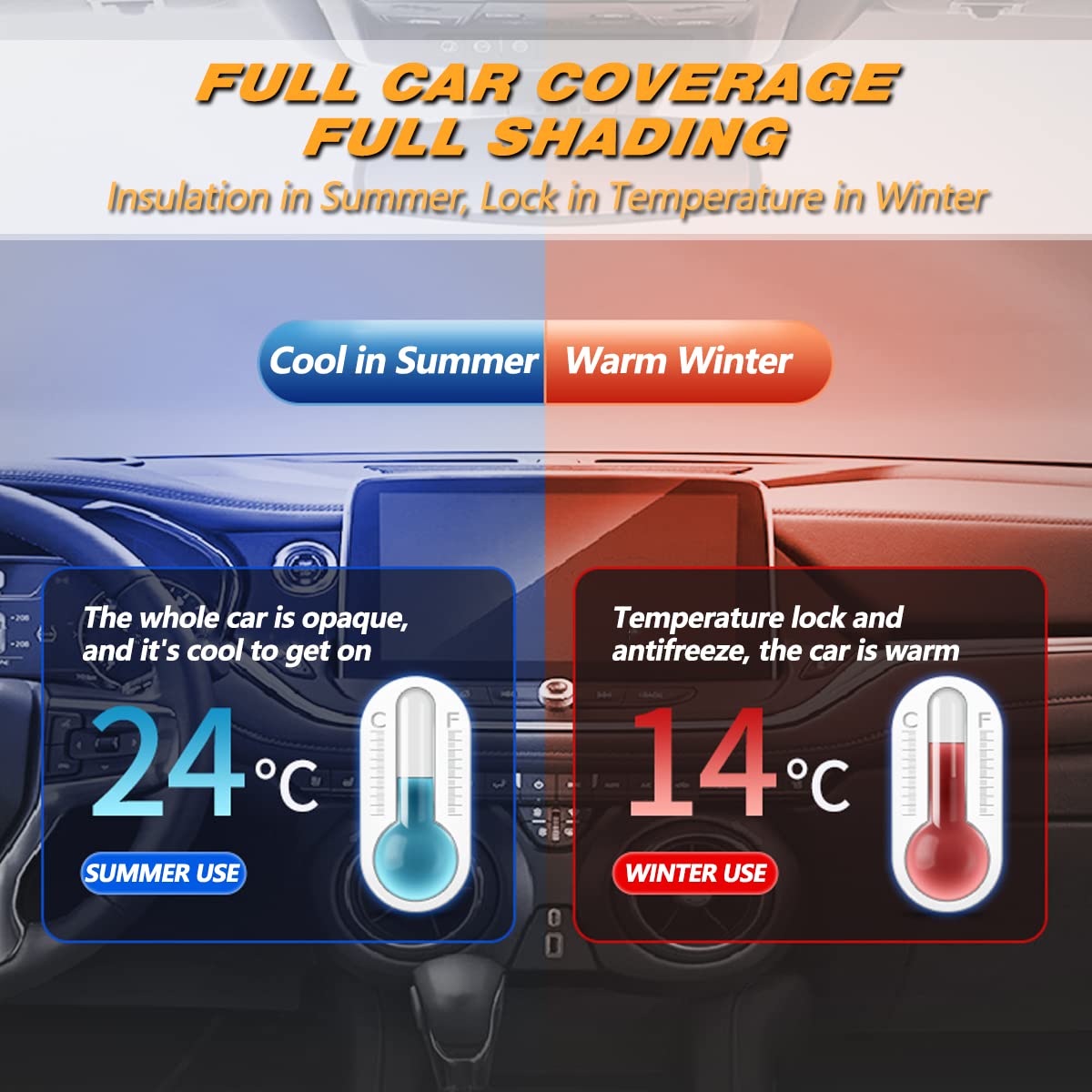 AUQDD 6-Layers PEVA New Material Sedan SUV Full Padded Car Cover Waterproof All Weather Weatherproof UV Sun Protection Snow Dust